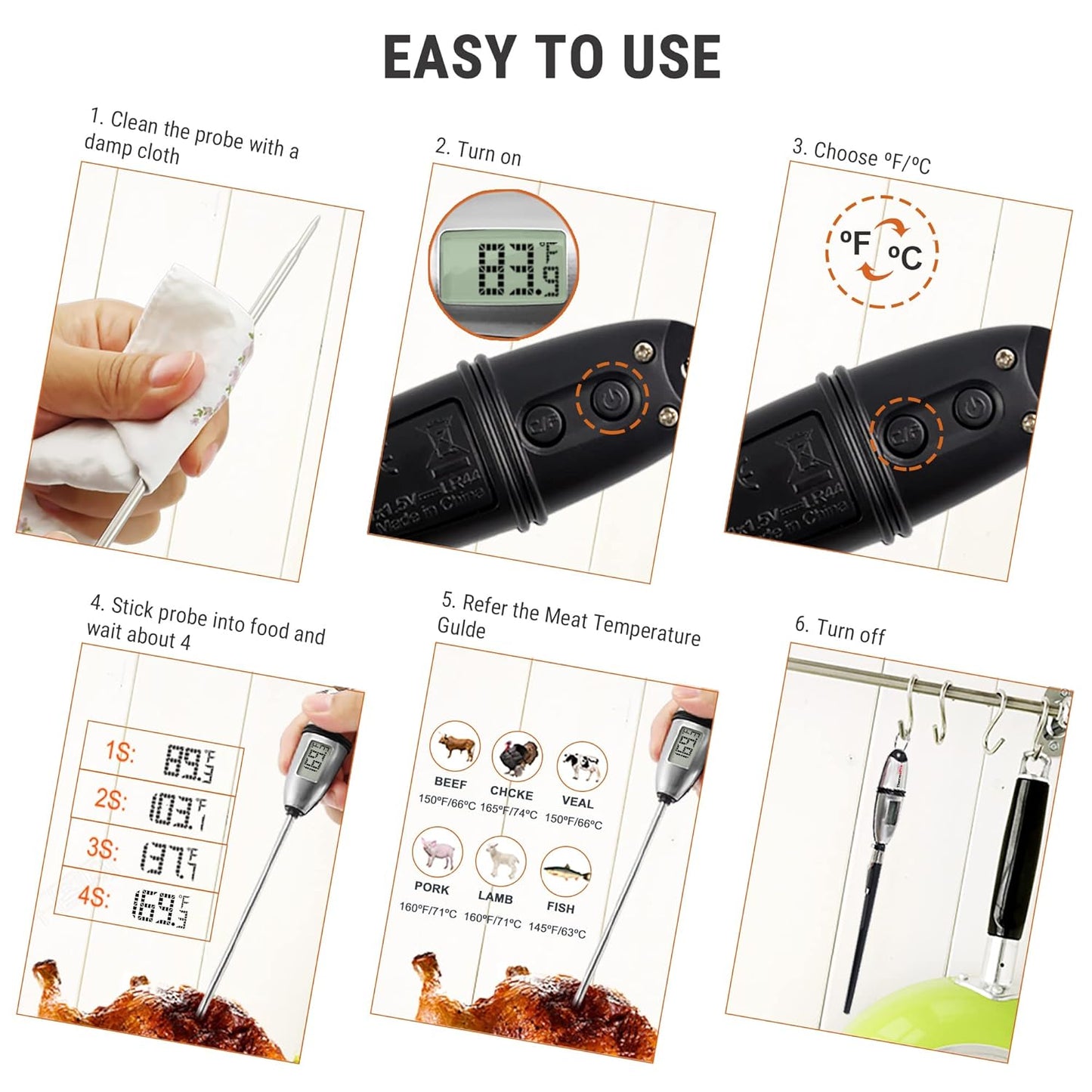 ThermoPro TP02S (2 Pack) Instant Read Meat Thermometer Digital Cooking Food Thermometer with Super Long Probe for Grill Kitchen Sourdough Liquids Oil Bread Baking Yogurt Candy Making Accessory