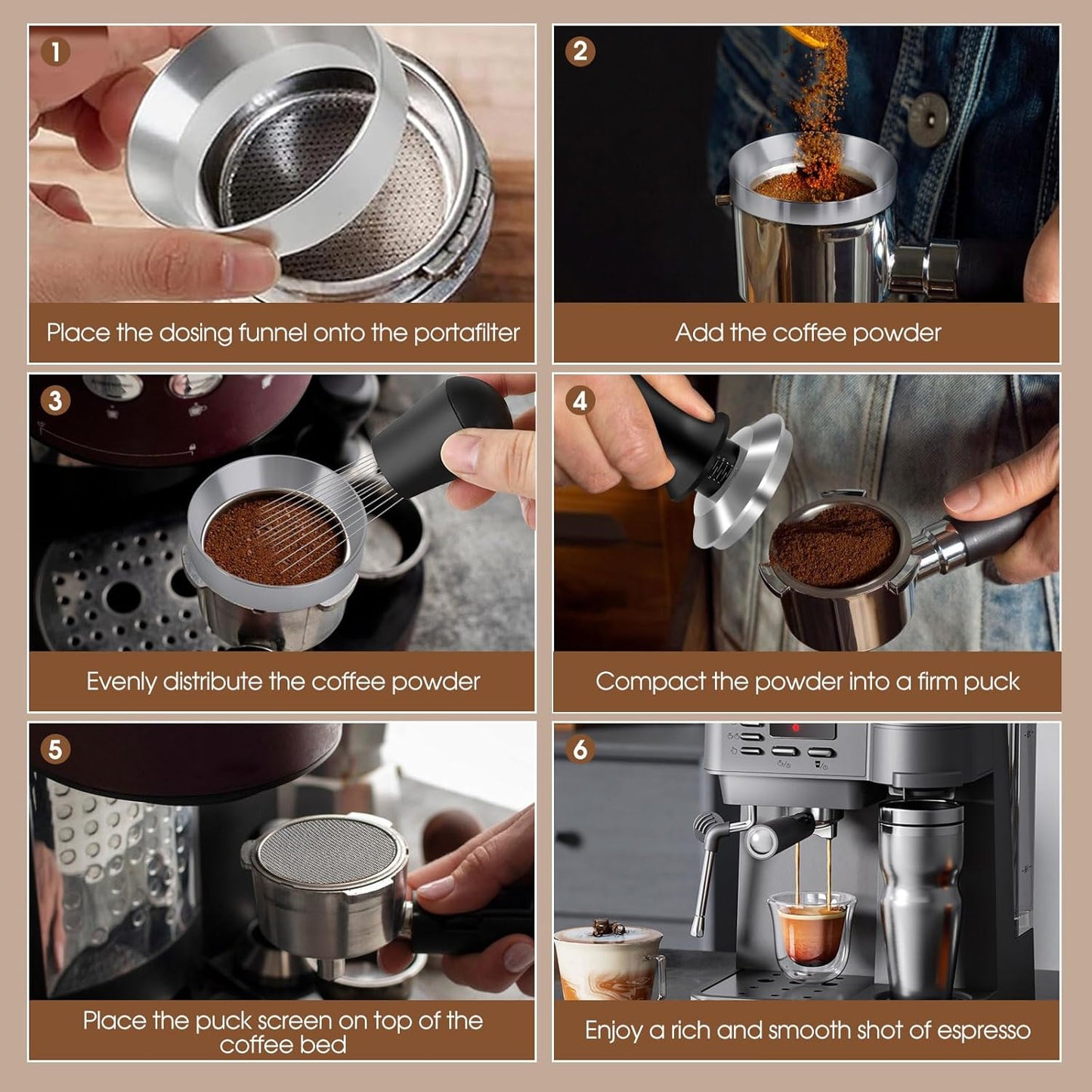 54mm Espresso Accessories Kit, Spring Loaded Calibrated Tamper, WDT Tool and Dosing Funnel Set Fits Breville 54 mm Espresso Coffee Machines and Portafilter