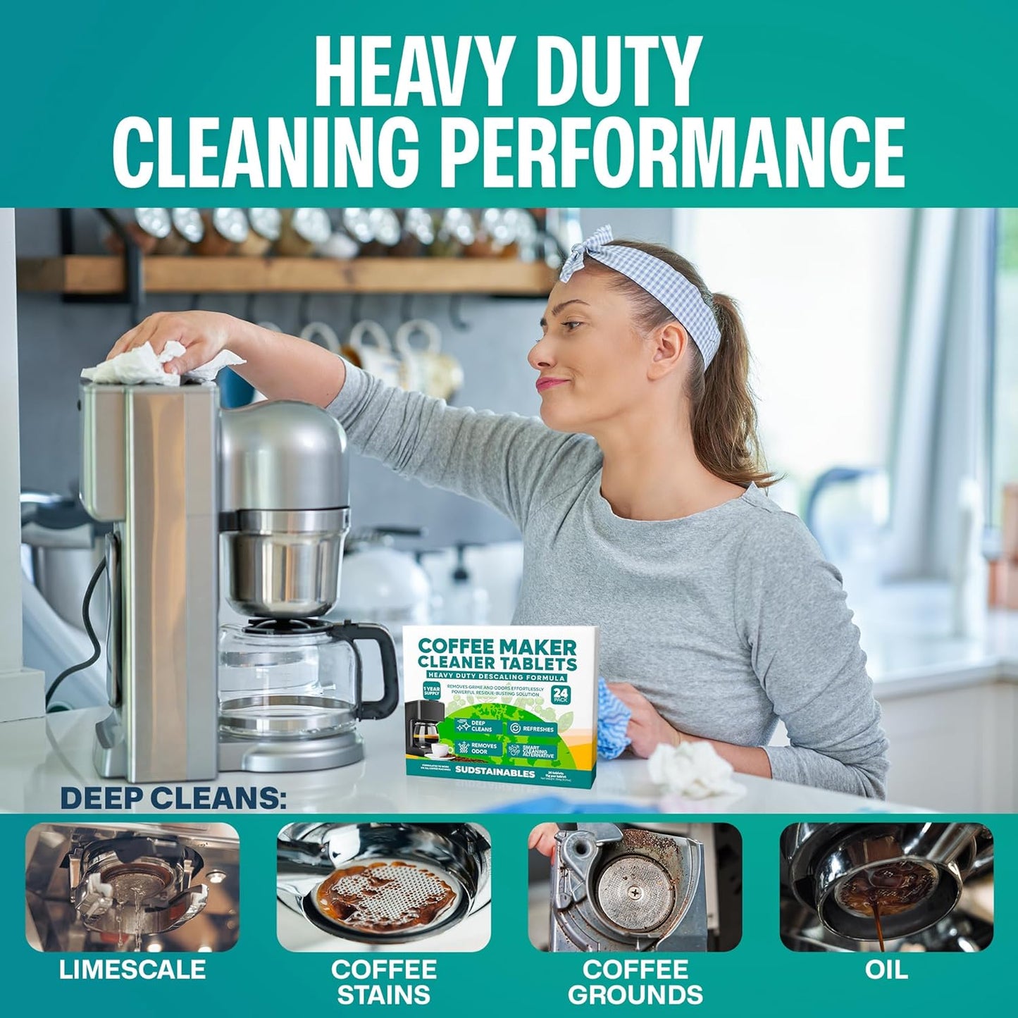 Coffee Maker Cleaner Tablets – Descaling & Cleaning Solution for Coffee Makers, Pot, Espresso Machines – Compatible with Breville, Miele, Keurig, DeLonghi, Nespresso & More – Removes Stains & Oils