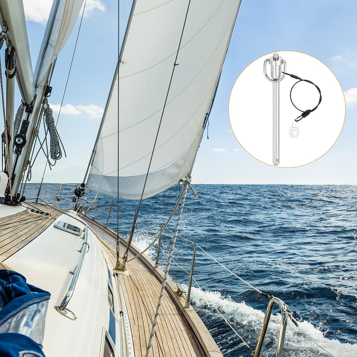 uxcell 2 Pcs Quick Release Pin, 5/16" x 4"(Dia. x L) Push-Button Ball Locking Pin 304 Stainless Steel Ring Handle Locking Pin with Wire for Audio Bimini Top Marine, Silver