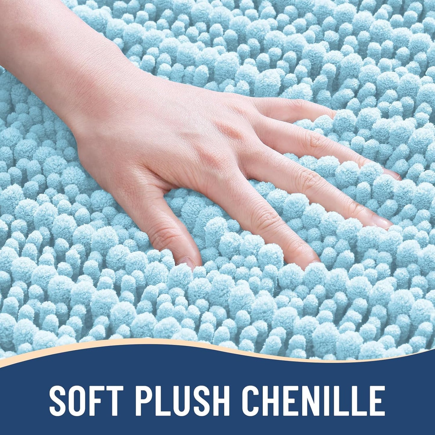 Arotive Luxury Chenille Bathroom Rug Mat, Extra Soft Thick Absorbent Shaggy Bath Rugs, Non-Slip Machine Wash Dry, Plush Bath Mats for Bathroom, Shower and Tub, 36x24, Blue