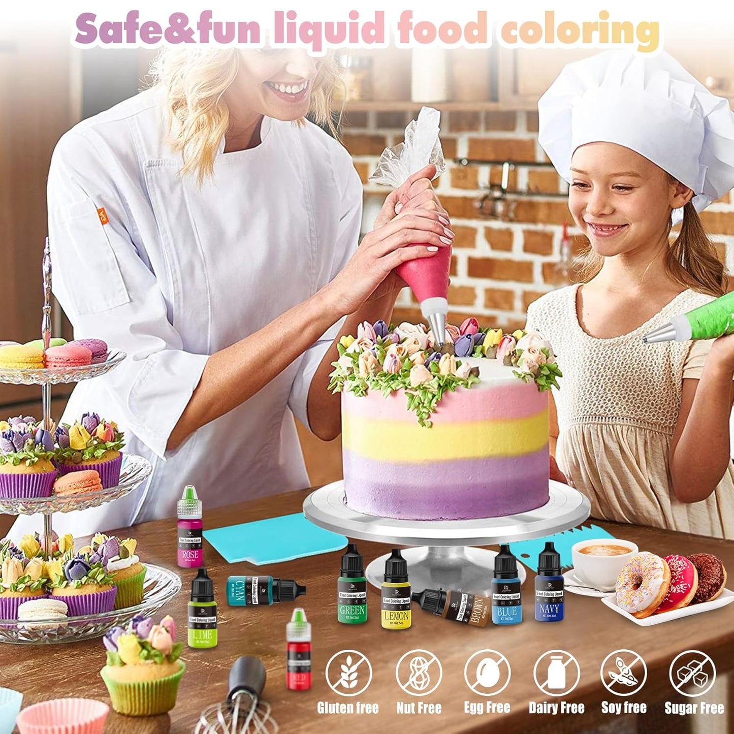 Food Coloring - Vibrant Liquid Icing Food Coloring Set for Baking, Cake Decorating, Easter Egg, Airbrush - Tasteless Food Color Dye for Fondant, Slime, DIY Crafts - 5.5 Fl.oz / 160ml Each (Cyan)