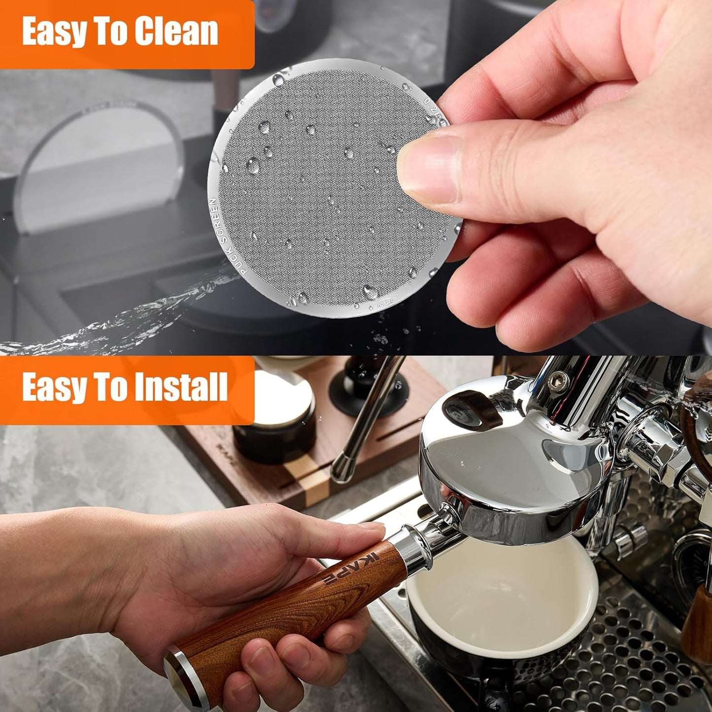 IKAPE 51mm 2pc Espresso Puck Screen, 0.2mm Thickness, Reusable Metal Ultra-thin & Ultra-light Coffee Filters, Food-grade 316 Stainless Steel Coffee Puck Screen for Espresso Baristas