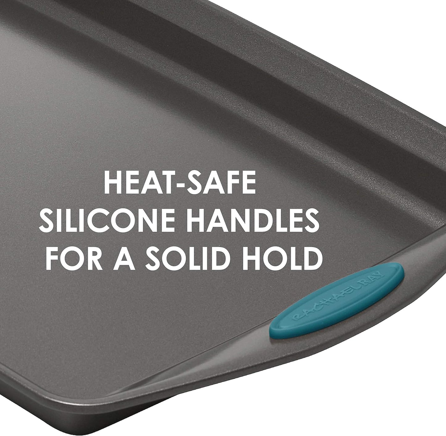 Rachael Ray Bakeware Nonstick Cookie Pan Set, 3-Piece, Gray with Marine Blue Grips