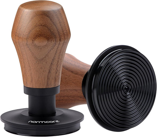 Normcore 58.5mm Espresso Coffee Tamper V4 - Spring Loaded Tamper With Titanium PVD Coating Ripple Base -15lb / 25lb / 30lbs Replacement Springs, Genuine American Walnut Handle