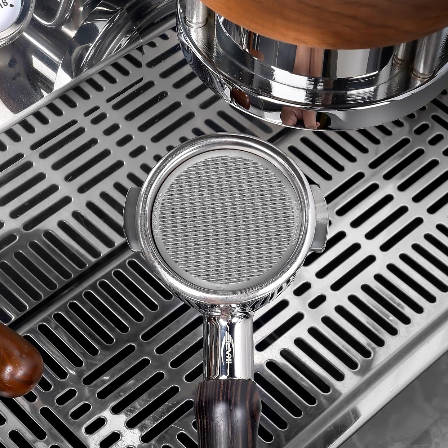 IKAPE 58.5mm Espresso Puck Screen, 0.2mm Thickness, Reusable Metal Ultra-thin & Ultra-light Coffee Filters, Food-grade 316 Stainless Steel Coffee Puck Screen for Espresso Baristas