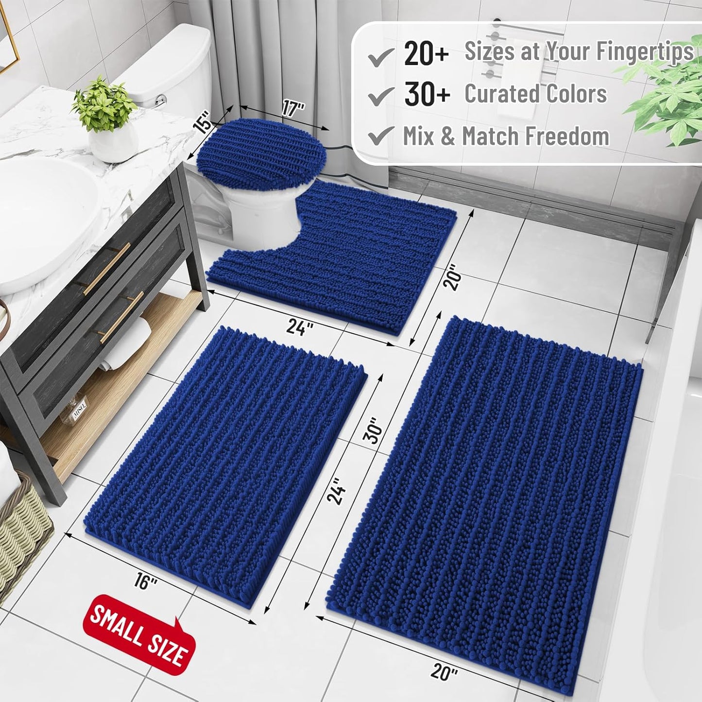 Arotive Luxury Chenille Bathroom Rug Mat, Extra Soft Thick Absorbent Shaggy Bath Rugs, Non-Slip Machine Wash Dry, Plush Bath Mats for Bathroom, Shower and Tub, 24x16, Royal Blue