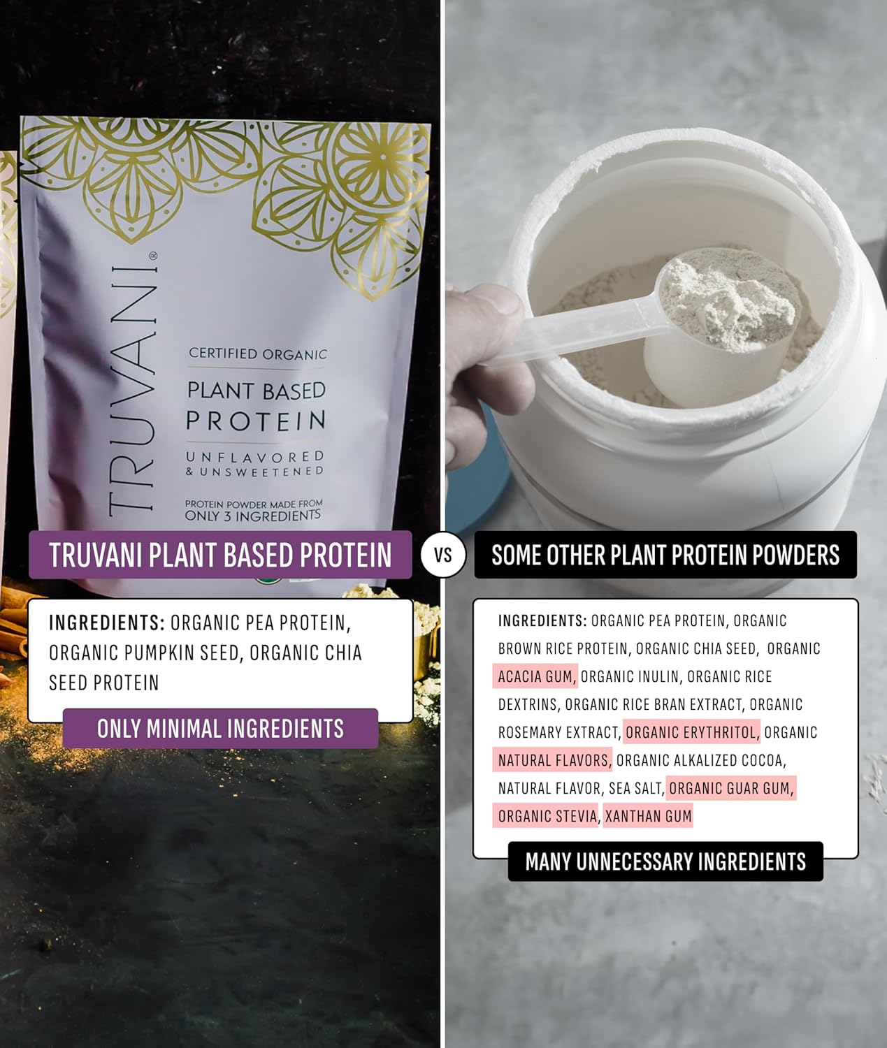 Truvani Vegan Pea Protein Powder | Unflavored | 20g Organic Plant Based Protein | 1 Serving | Keto | Gluten & Dairy Free | Low Carb | No Added Sugar