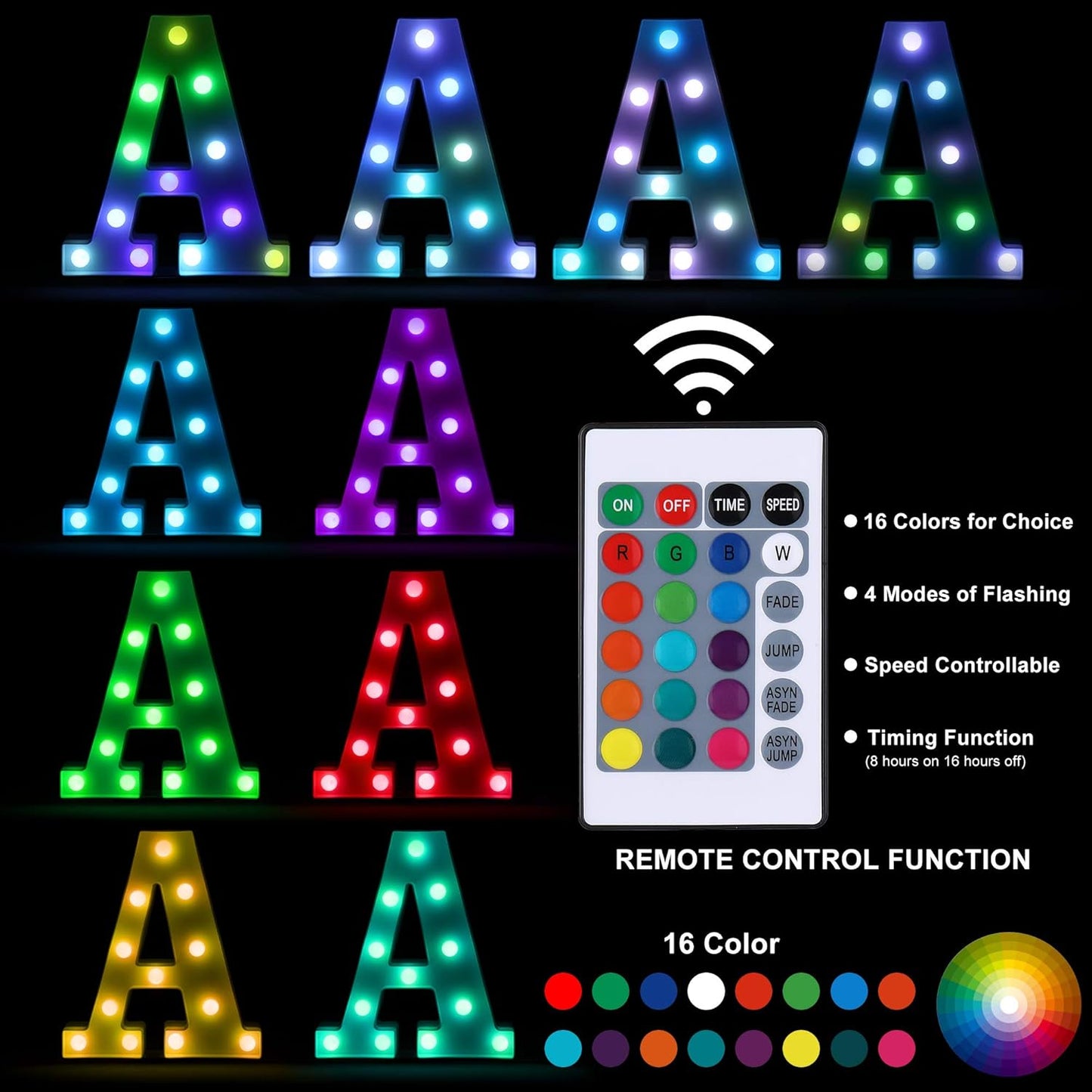 Foaky Colorful LED Letter Lights with Remote,Marquee Light Up Letters Sign for Night Light Wedding/Birthday Party Battery Powered Christmas Lamp Home Bar Decoration(L)
