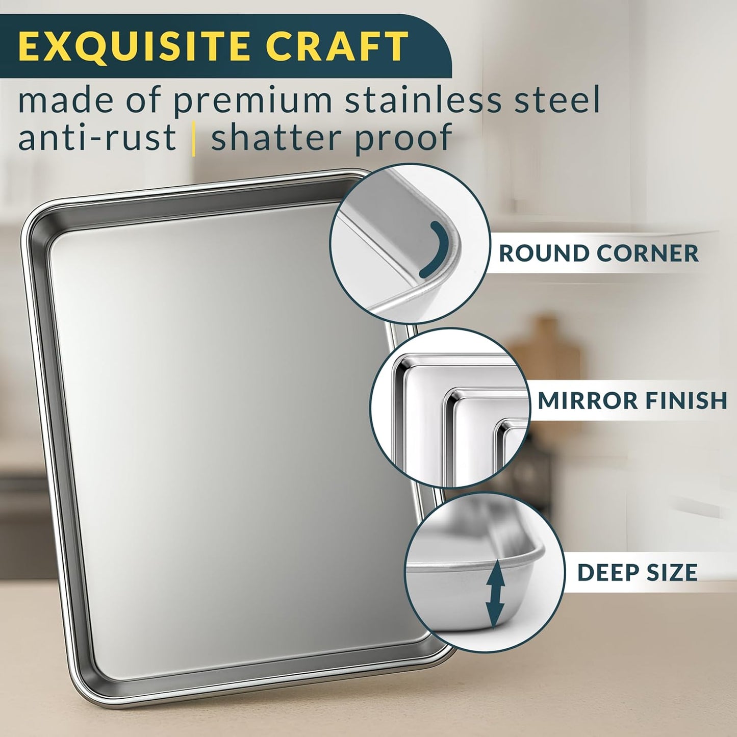 Baker’s Signature Stainless Steel Cookie Sheet Pan, Stainless Steel Baking Sheet Set of 2, Mirror Finish, Non-Stick, Rust Resistant, BPA Free, Dishwasher Safe, 17.5 x 13 Inch