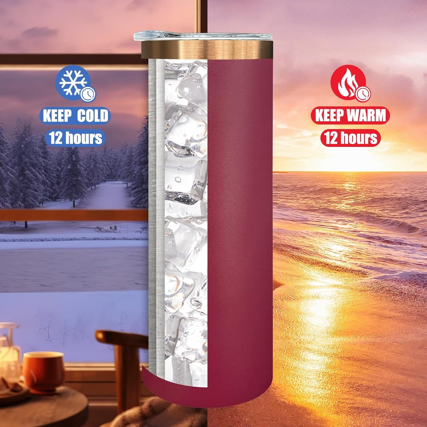 20 oz Skinny Tumblers Bulk 8 Pack, Stainless Steel Insulated Tumbler with Lids and Straws, Slim Double Wall Powder Coated Travel Coffee Mugs Reusable Cup for Hot Cold Drinks (Red,8 pack)