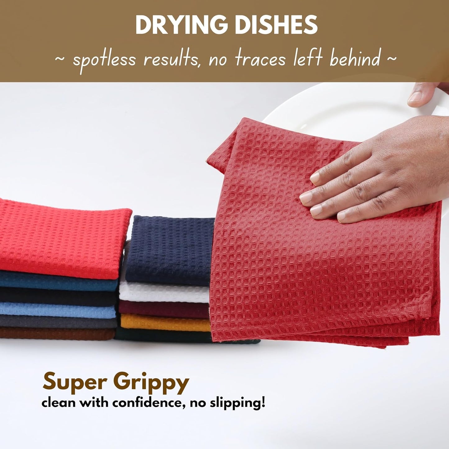 Native Fab 12 Pack Dish Cloths - 100% Cotton, Absorbent, Quick Drying, Washable Towels for Cleaning, Cooking, Baking - Perfect for Home, Restaurants, Bars & Multi Purpose Use - 12x12 Inches - Red