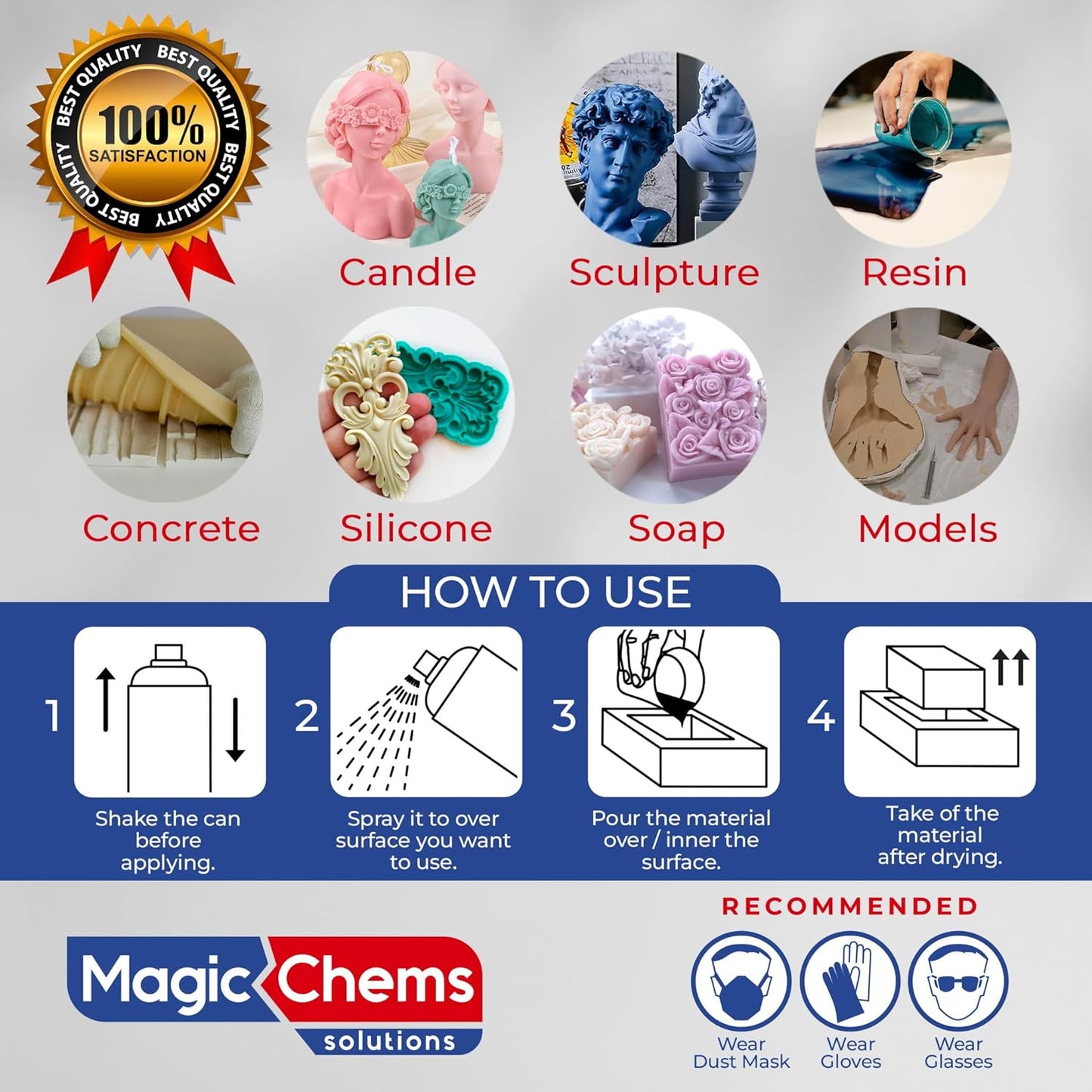 Silicone Mold Release Spray (6x16.9 fl oz/500ml) - Epoxy Resin & Candle Mold Release (6 Pack Mega Size)