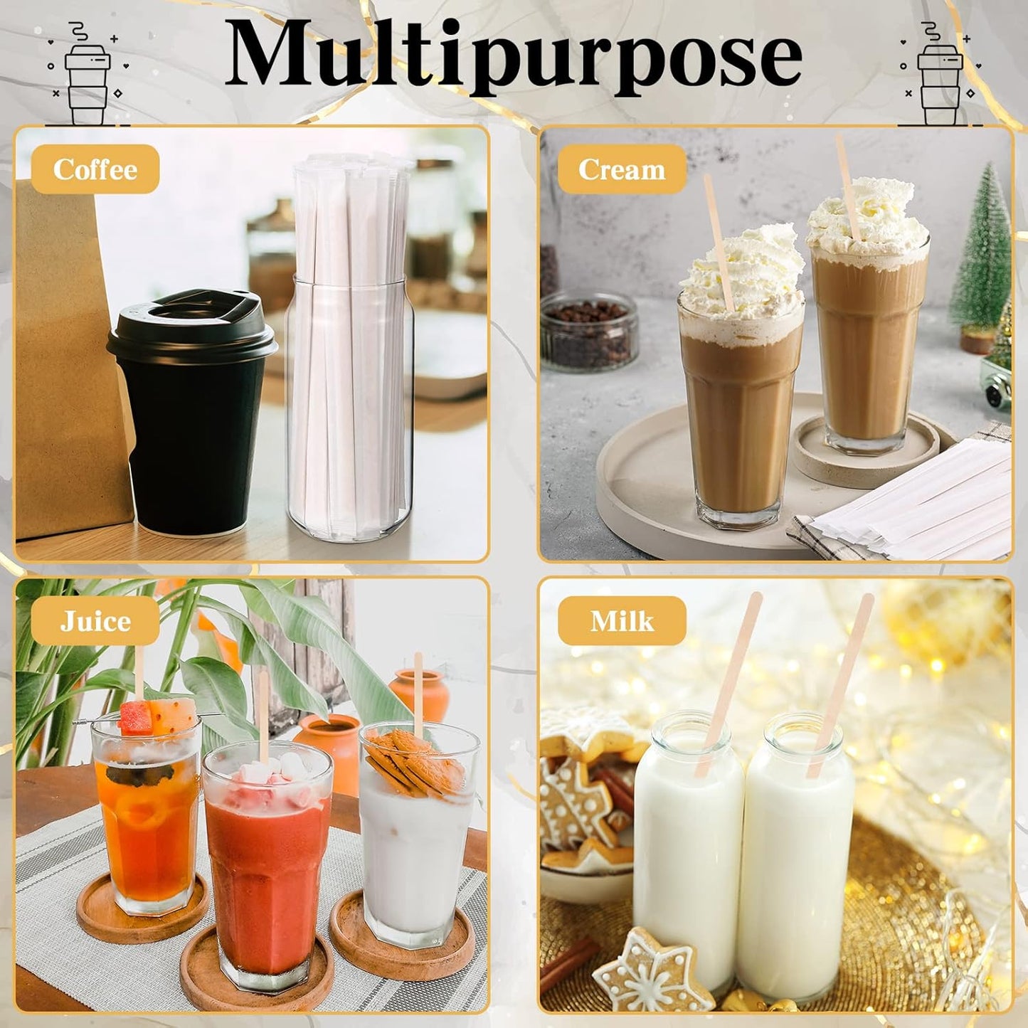 3000 Pcs Individually Wrapped Wooden Coffee Stirrers, Disposable Coffee Stir Sticks Round End Sticks Bulk Wood Stirrers for Cocktail Hot Drinks Restaurant Bar Home Office (7 Inch)