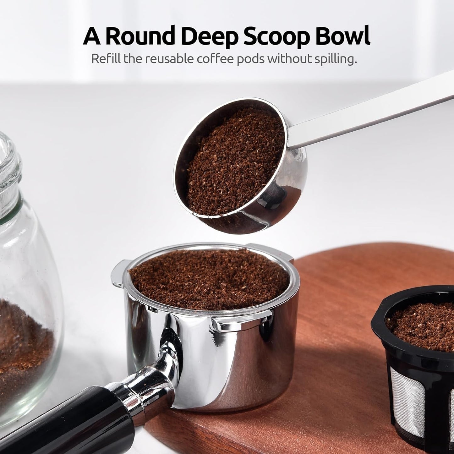 U-Taste Coffee Scoop 2 Tablespoon: 18/8 Stainless Steel Measuring Scooper for Ground Coffee, Bean, Powder, Espresso, 4.3in Long Handle Metal Measure Spoon for Canister, Jar (2Tbsp/30ml)