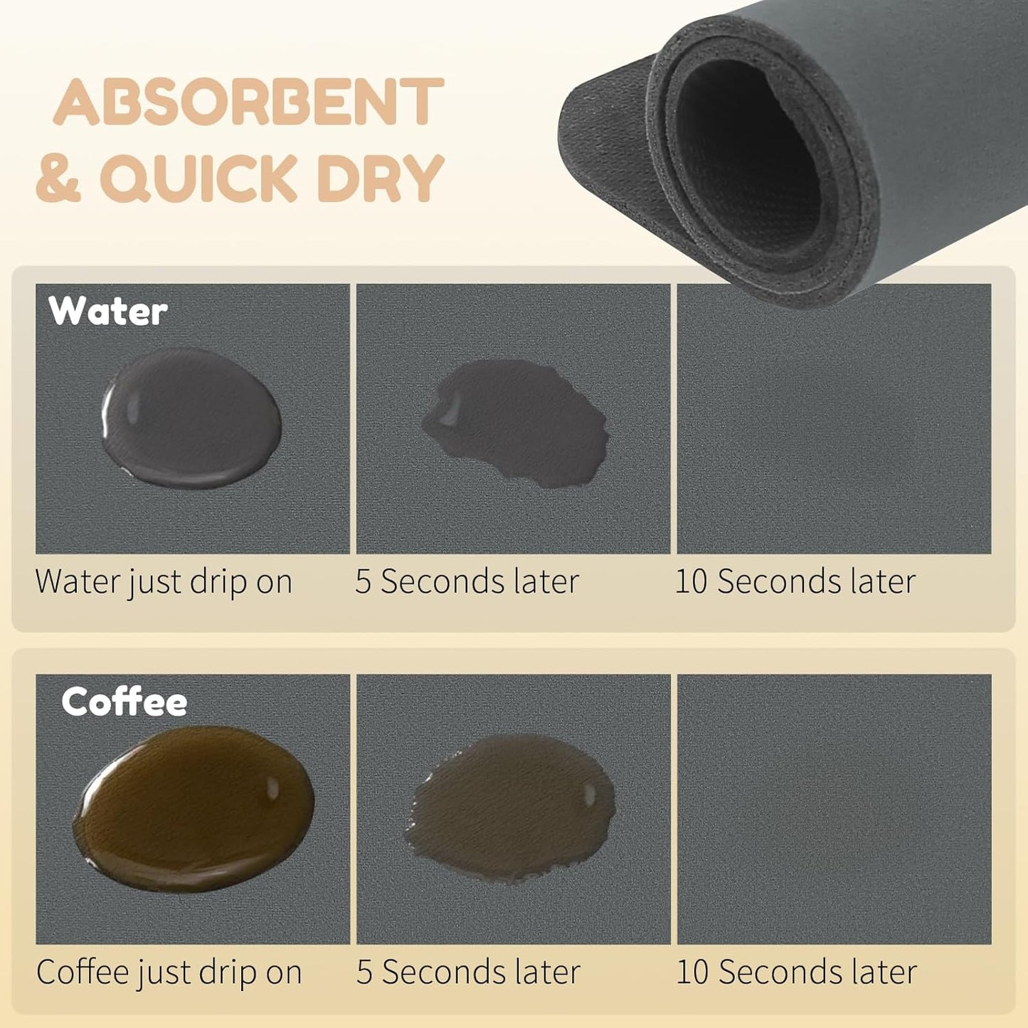 Coffee Mat Hide Stain Rubber, Coffee Bar Accessories Fit Under Espresso Machine CoffeeMaker Coffeepot, Backed Absorbent Dish Drying Mat for Kitchen Counter(Dark Gray, 30.5cm×40.60cm)