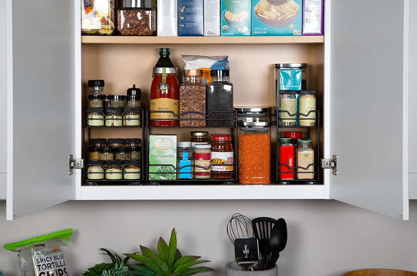 Pull Out Cabinet Organizer for Spices, Cans - Heavy Duty with Lifetime Limited Warranty- Pull Out Spice Rack- Cabinet Pull Out Shelf for Cans,Dishes, Etc, 6-1/2"Wx10-3/8"Dx8-7/8"H, Black