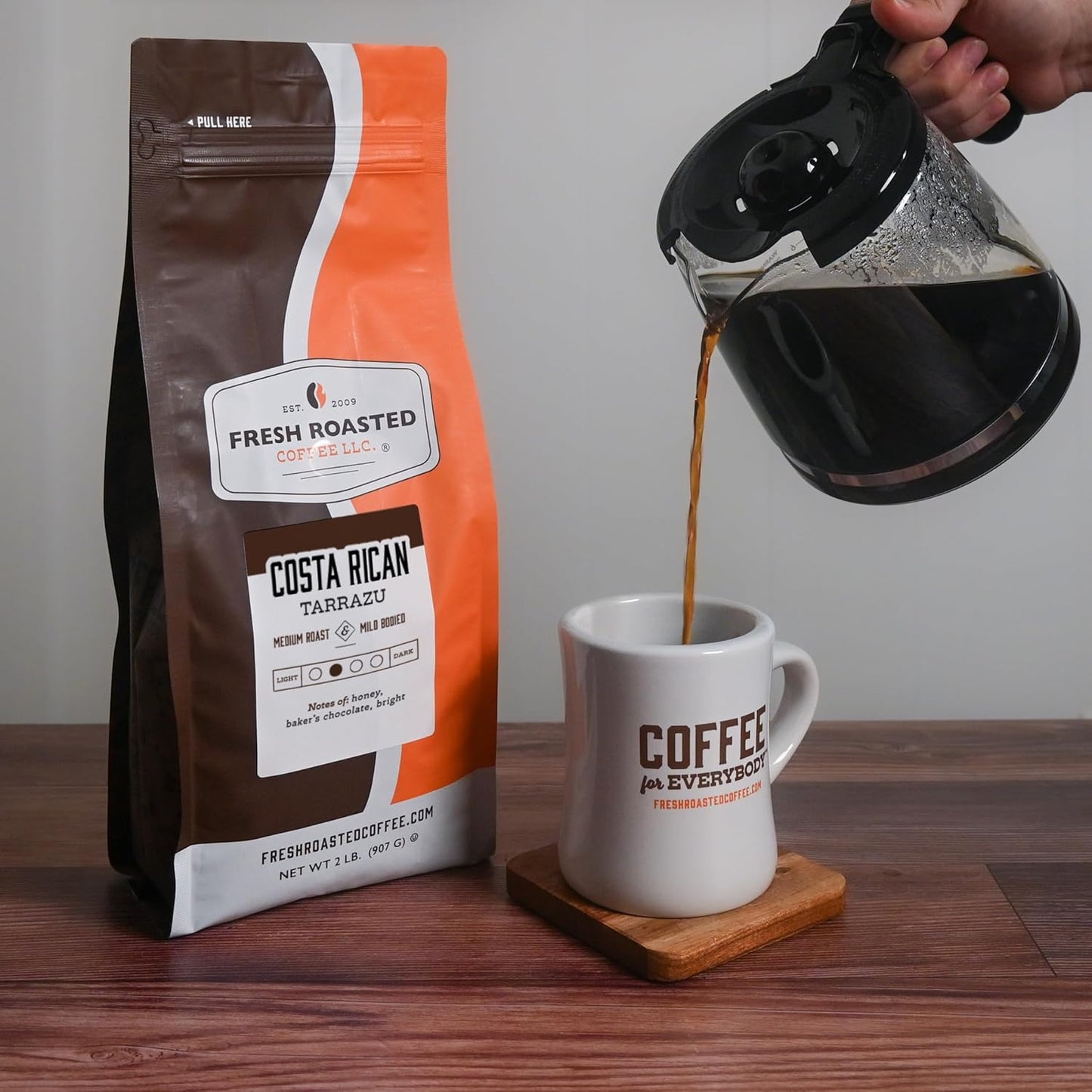 Fresh Roasted Coffee, Costa Rican Tarrazu, 2 lb (32 oz), Medium Roast, Kosher, Whole Bean