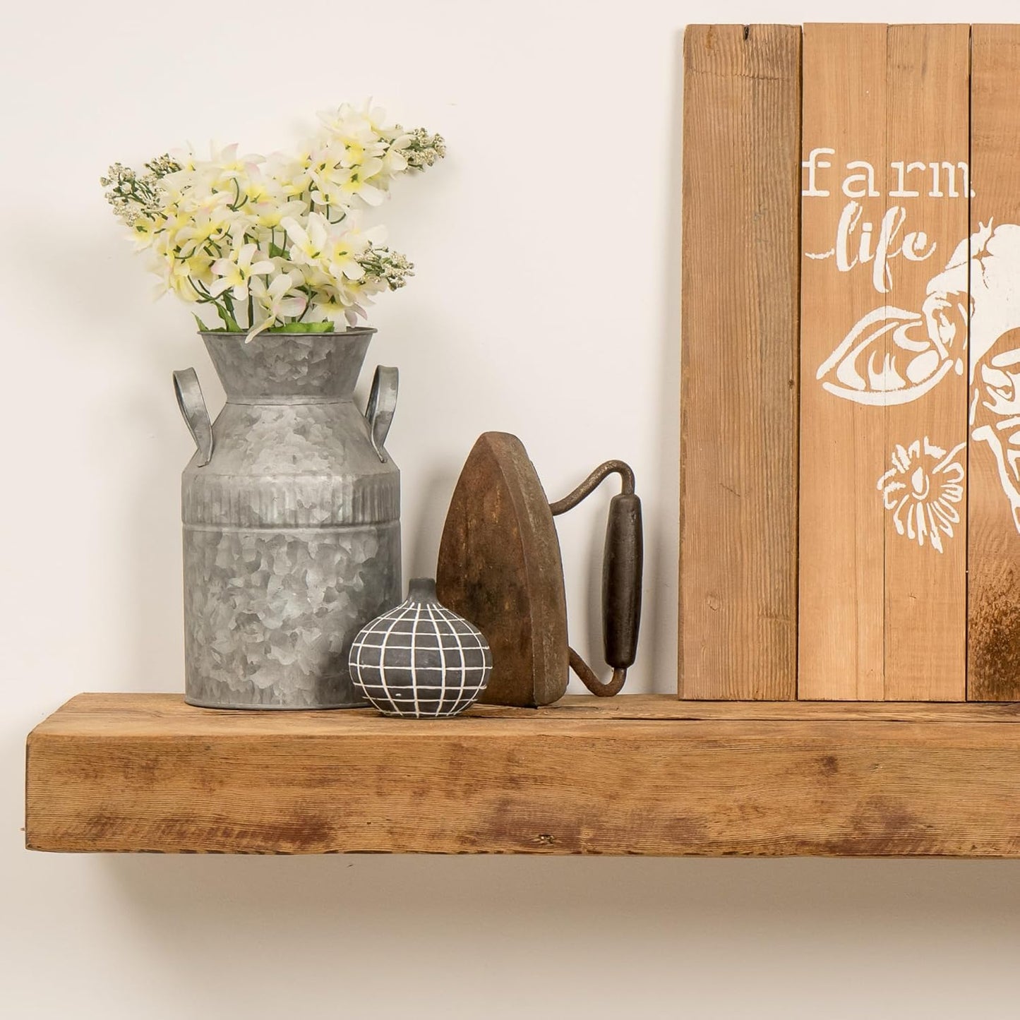 Modern Timber Craft Reclaimed Wood Fireplace Mantel Shelf | Solid Rustic American Barnwood with Floating Shelf Brackets | 2.75" Thickness | 95" L x 7" D, Rustic Original - Unfinished