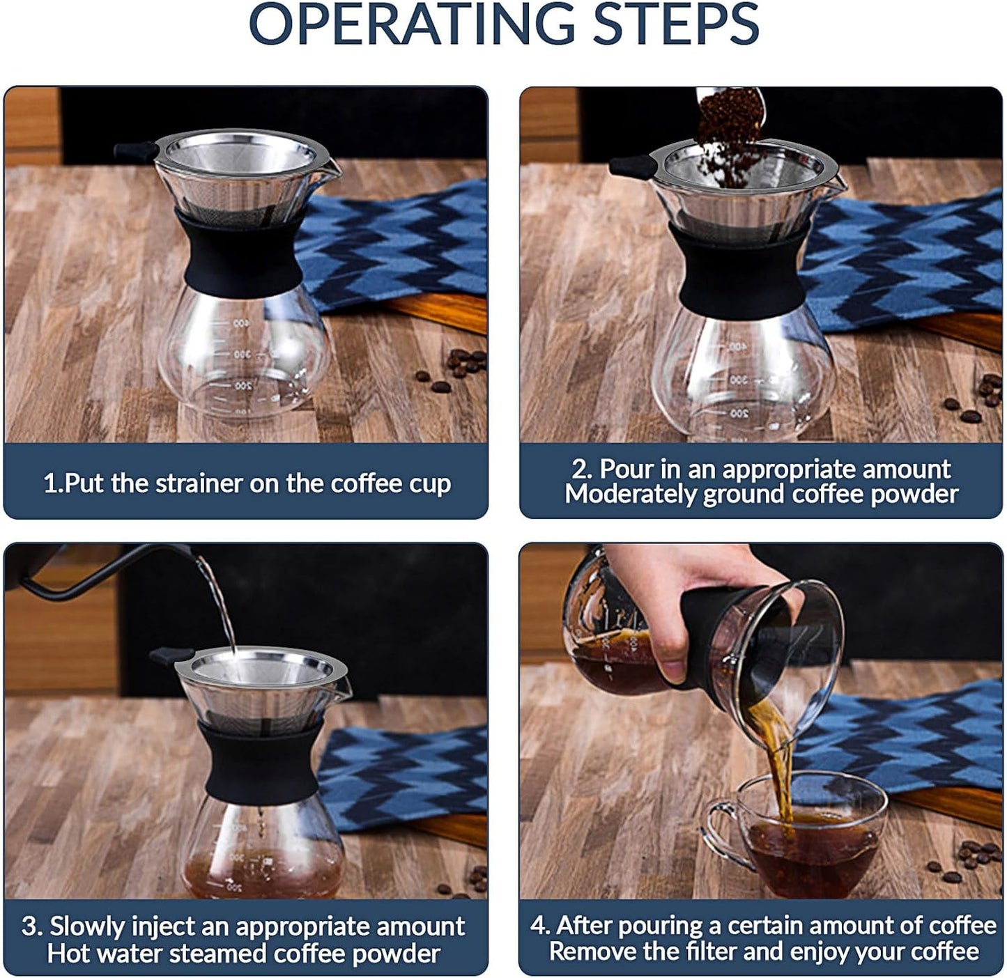 Pour Over Coffee Dripper-Stainless Steel Coffee Filter,Reusable Drip Cone Coffee Filter Portable Pour for 1-4 Cup (Without base, S)