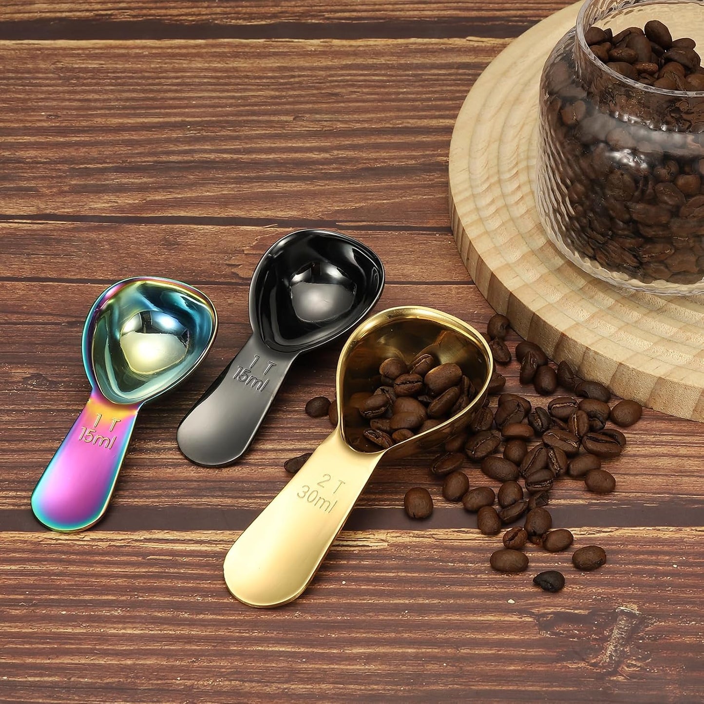 uxcell 2Pcs Stainless Steel Coffee Scoop, 30ml Short Handle Measuring Spoon for Ground Coffee Tea Sugar Kitchen Gifts, Gold