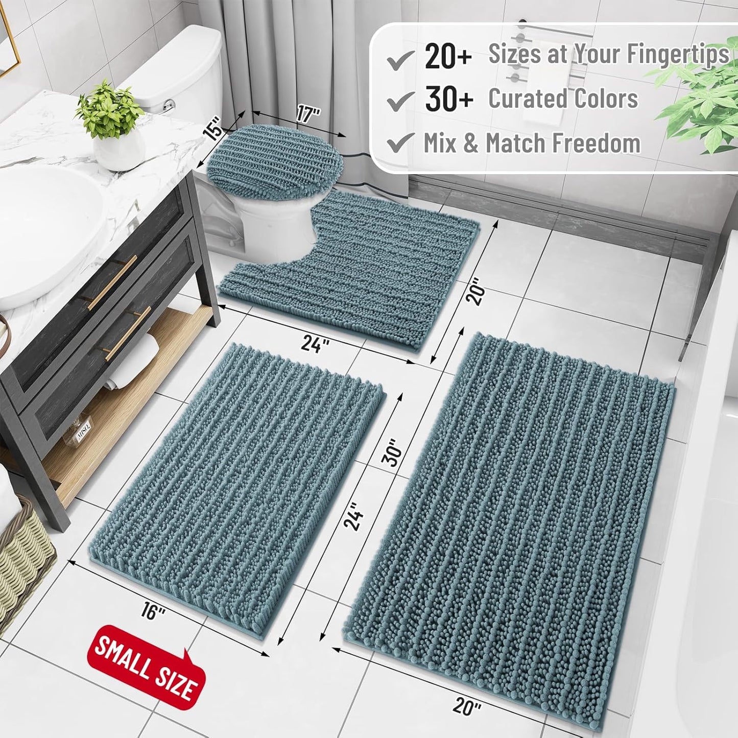 Arotive Luxury Chenille Bathroom Rug Mat, Extra Soft Thick Absorbent Shaggy Bath Rugs, Non-Slip Machine Wash Dry, Plush Bath Mats for Bathroom, Shower and Tub, 24x16, Smoky Gray