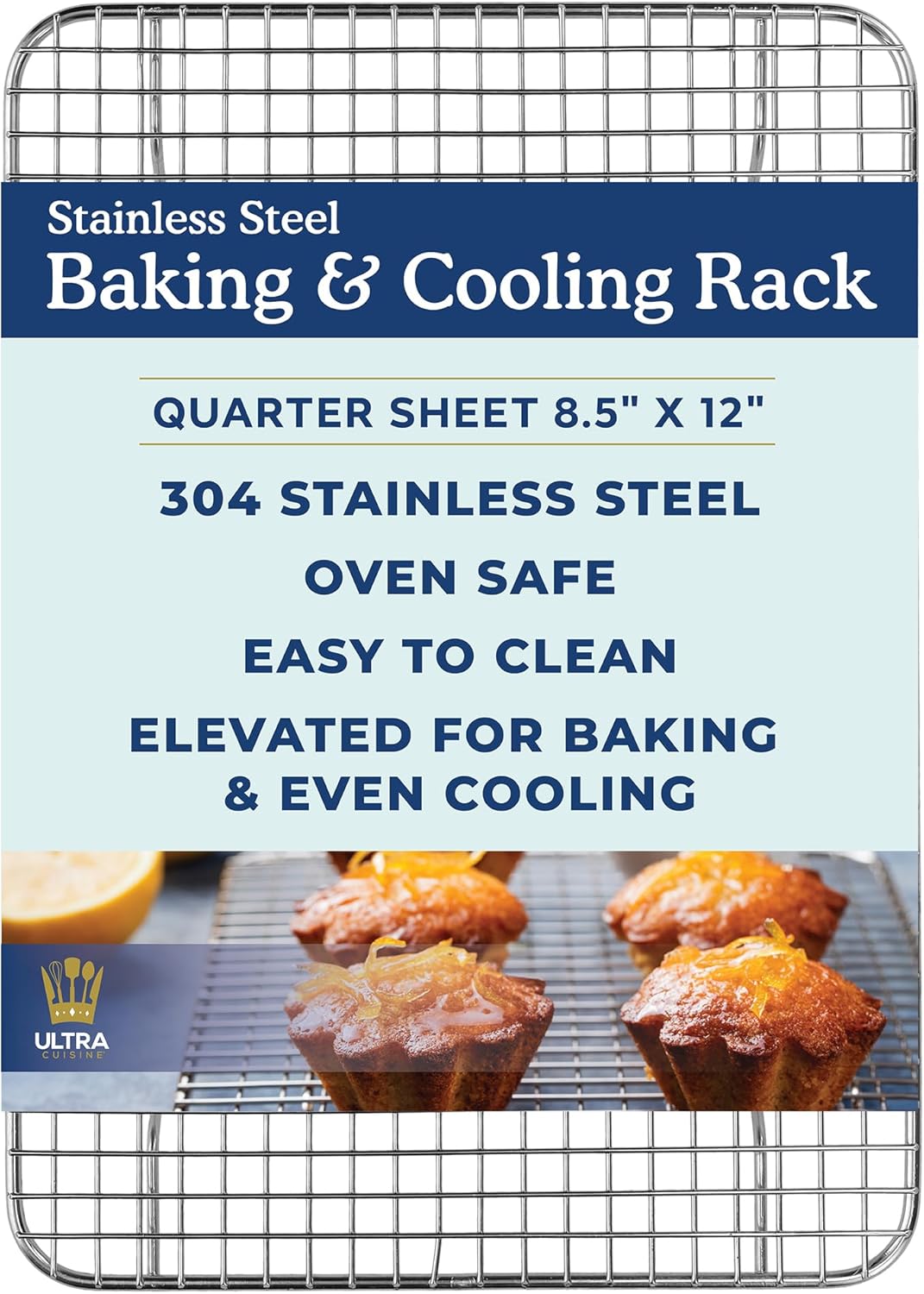 Ultra Cuisine Heavy Duty 100% Stainless Steel Cooling Rack for Cooking and Baking - Baking Rack & Wire Cooling Rack - Fits Quarter and Jelly Roll Sheet Pans - 8.5''x 12'' & 10''x 14.75''