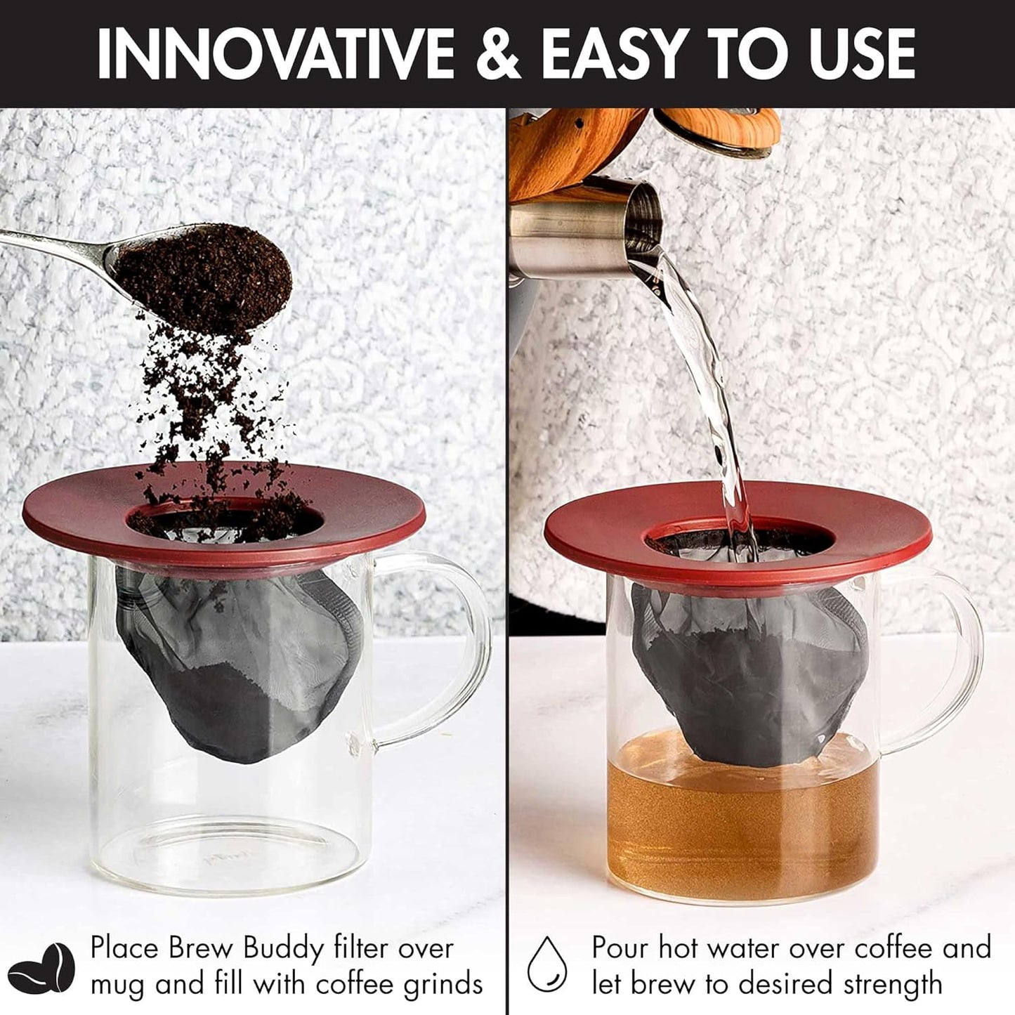 Primula Brew Buddy Portable Pour Over, Reusable Fine Mesh Filter, Dishwasher Safe, Single Serve Coffee or Tea at Any Strength, Ideal for Travel or Camping, Red, 2-Pack (Pack of 6)