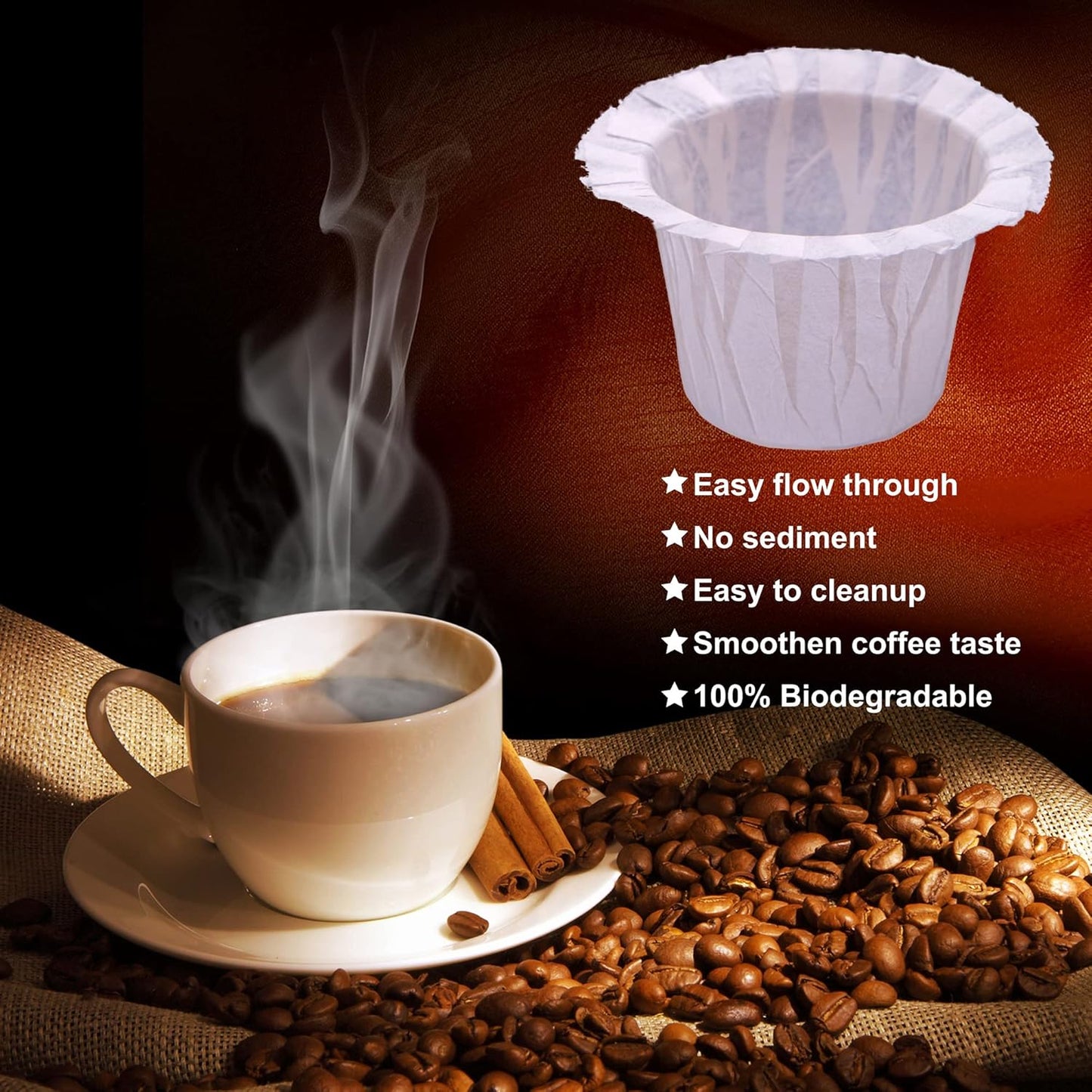 300 Count Disposable Coffee Filters Compatible with Keurig Brewers Single Serve 1.0 and 2.0, Use with Reusable K Cup Coffee Pods