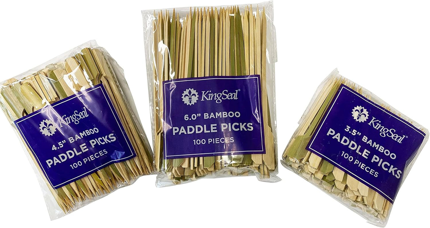 1000 Count | KingSeal Natural Green Bamboo Wood Paddle Picks, Skewers for Appetizers and Cocktails, 3.5 Inches, Bulk Pack - 10 Packs of 100