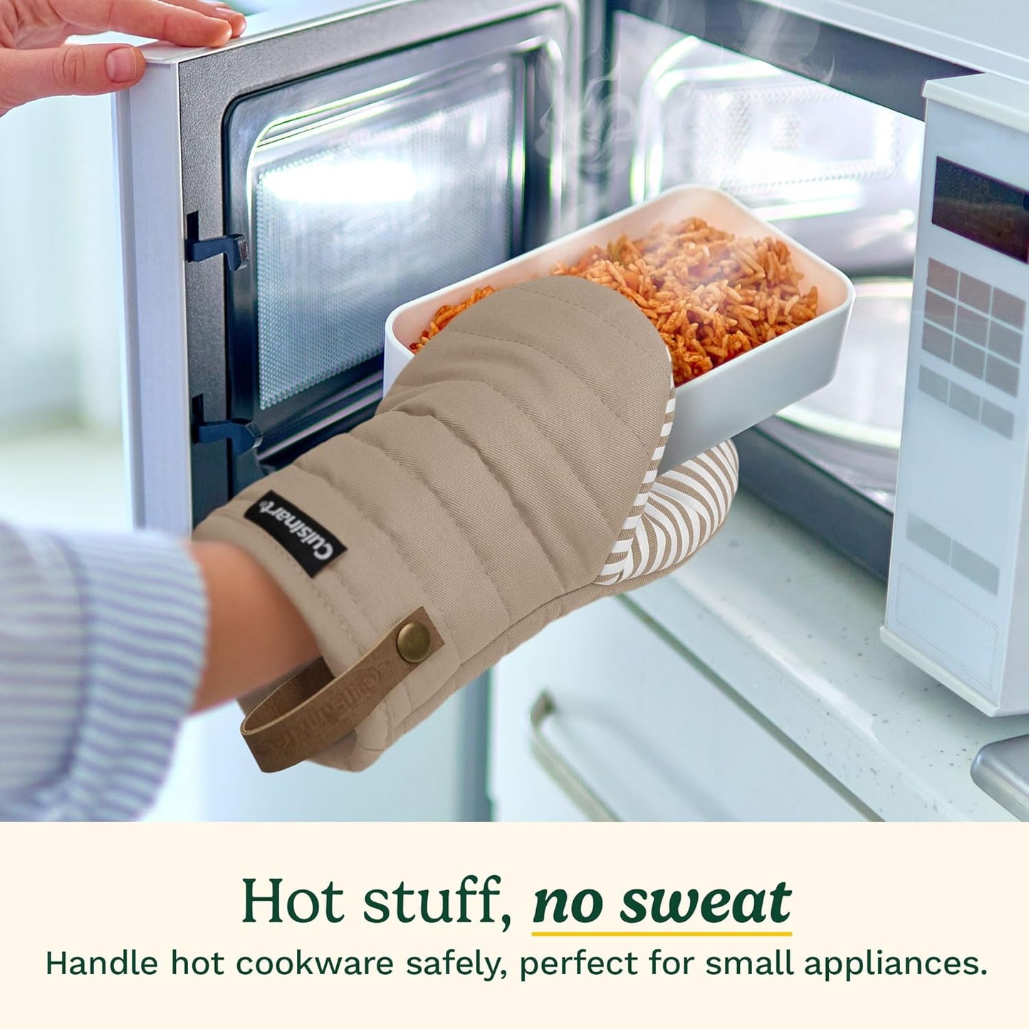 Cuisinart Mini Oven Mitts – 5.5” x 8” Heat-Resistant Kitchen Mitts for Oven with Non-Slip Printed Silicone, Cotton Filling, and Faux Leather Loop – Durable Oven Mitt Set for Cooking & Baking (Horizon)