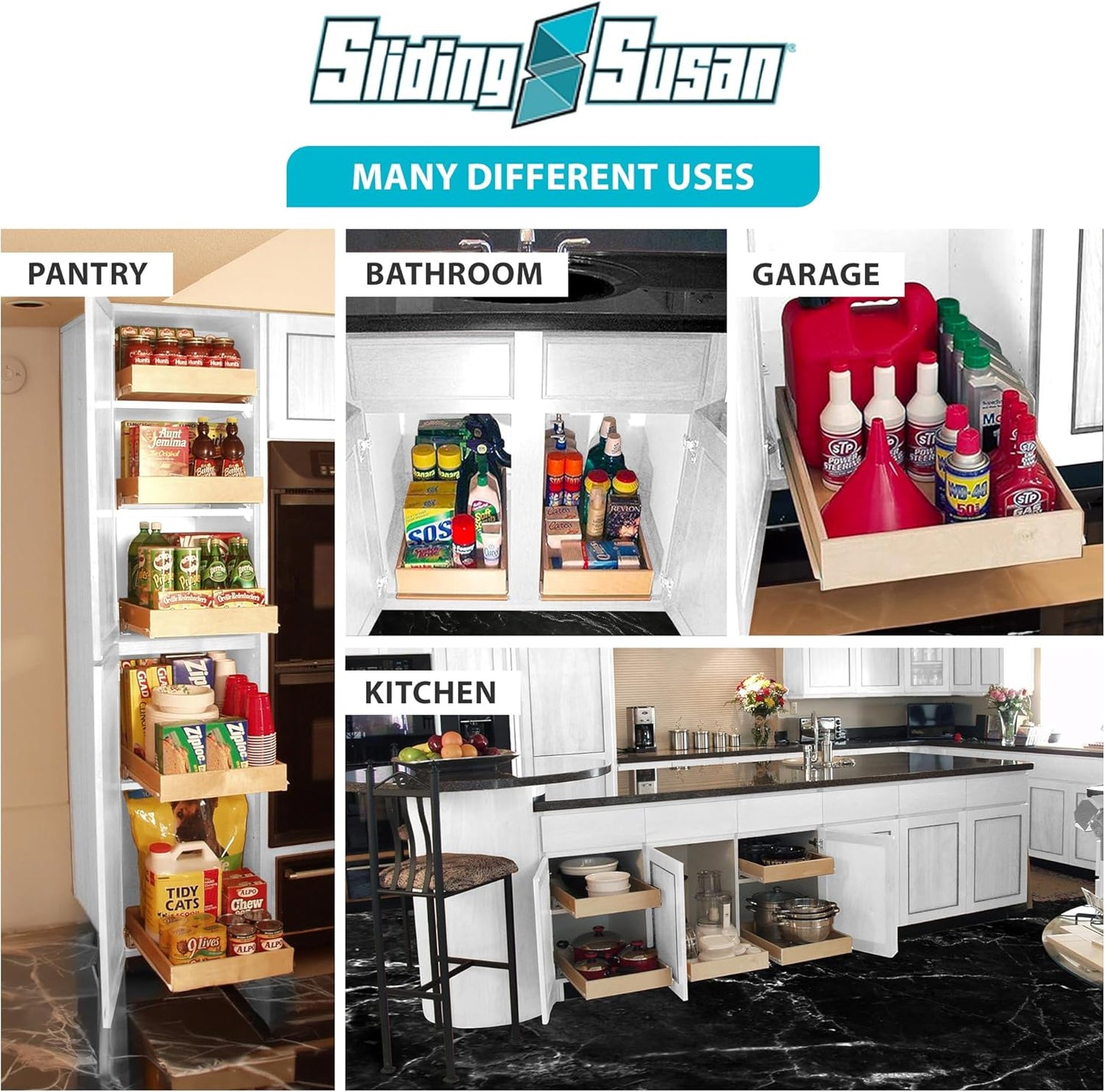 SlidingSusan Pull Out Drawer Organizer for Cabinets, Gliding Soft Close Shelves for Kitchen, Pantry, Bathroom, & Storage Organization, 9 Ply Baltic Birch, 14 Inch Wide x 21 Inch Deep