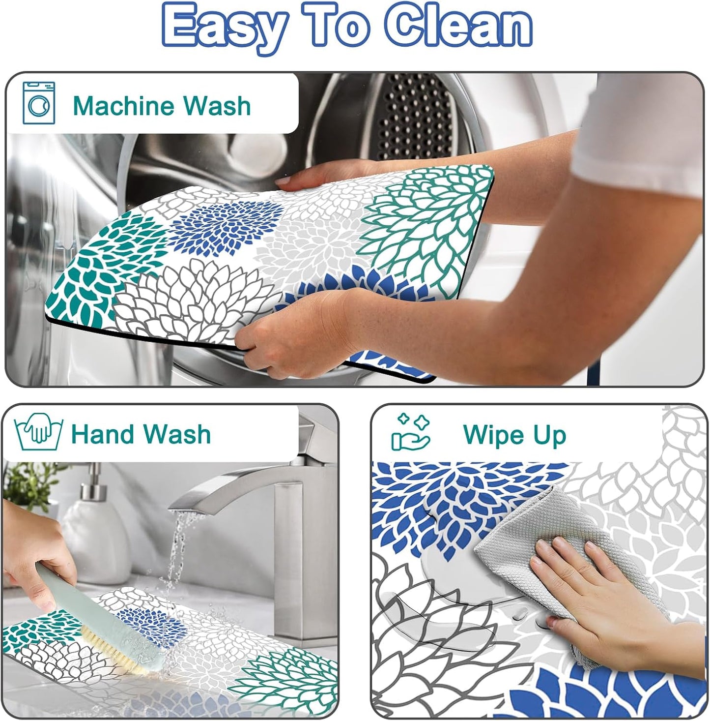 Coffee Bar Mat for Countertop, 17" X 28” Super Absorbent Dish Drying Mat, Large Kitchen Counter Mats Fits Under Coffee Maker, Non-slip Espresso Machine Pad, Outlined Floral