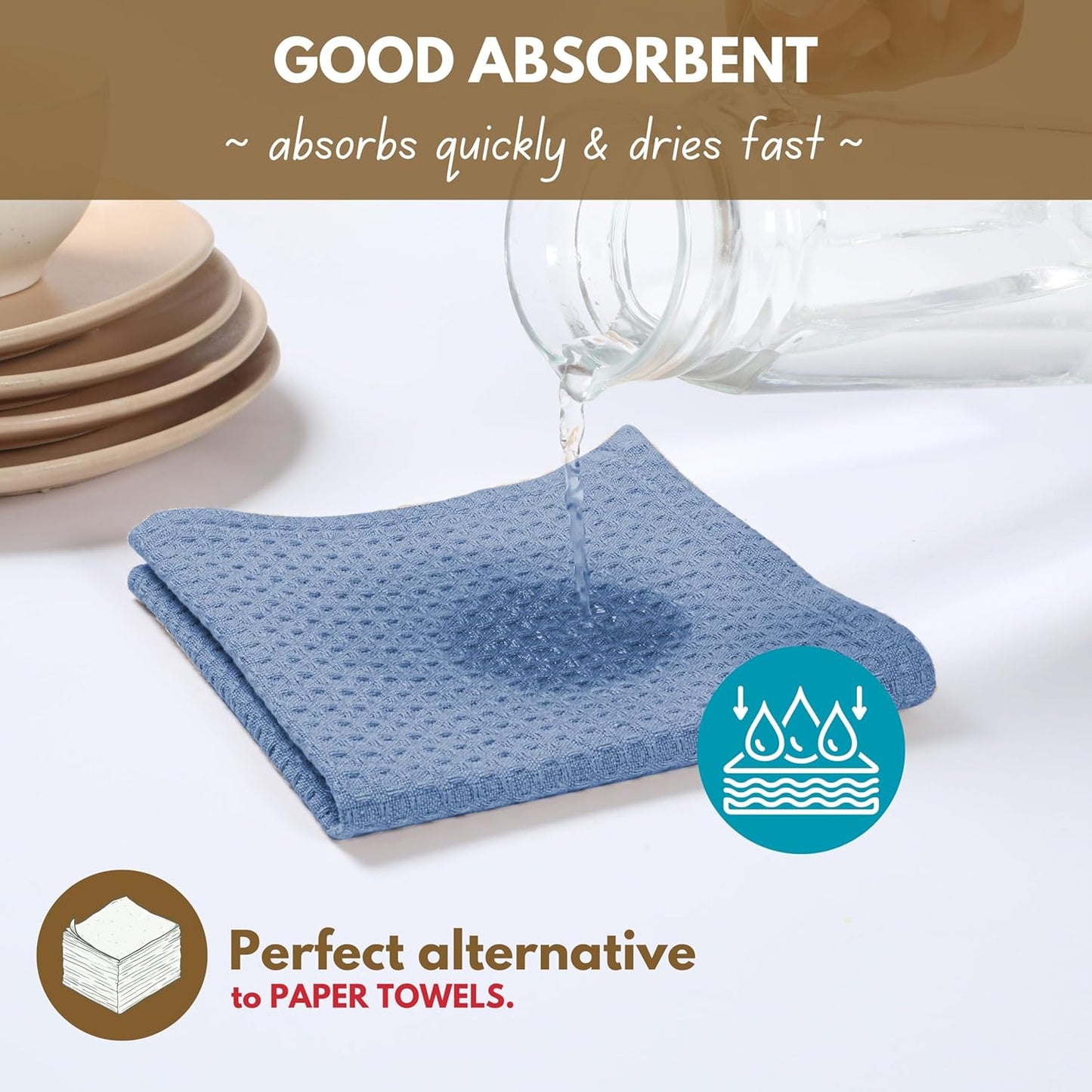 Native Fab Set of 12 Kitchen Dish Cloths Cotton 12x12 Absorbent Washable, Dish Towels, Restaurant Cleaning Towels, Bar Mops Towels, Rags for Home Kitchen Bars, Light Blue