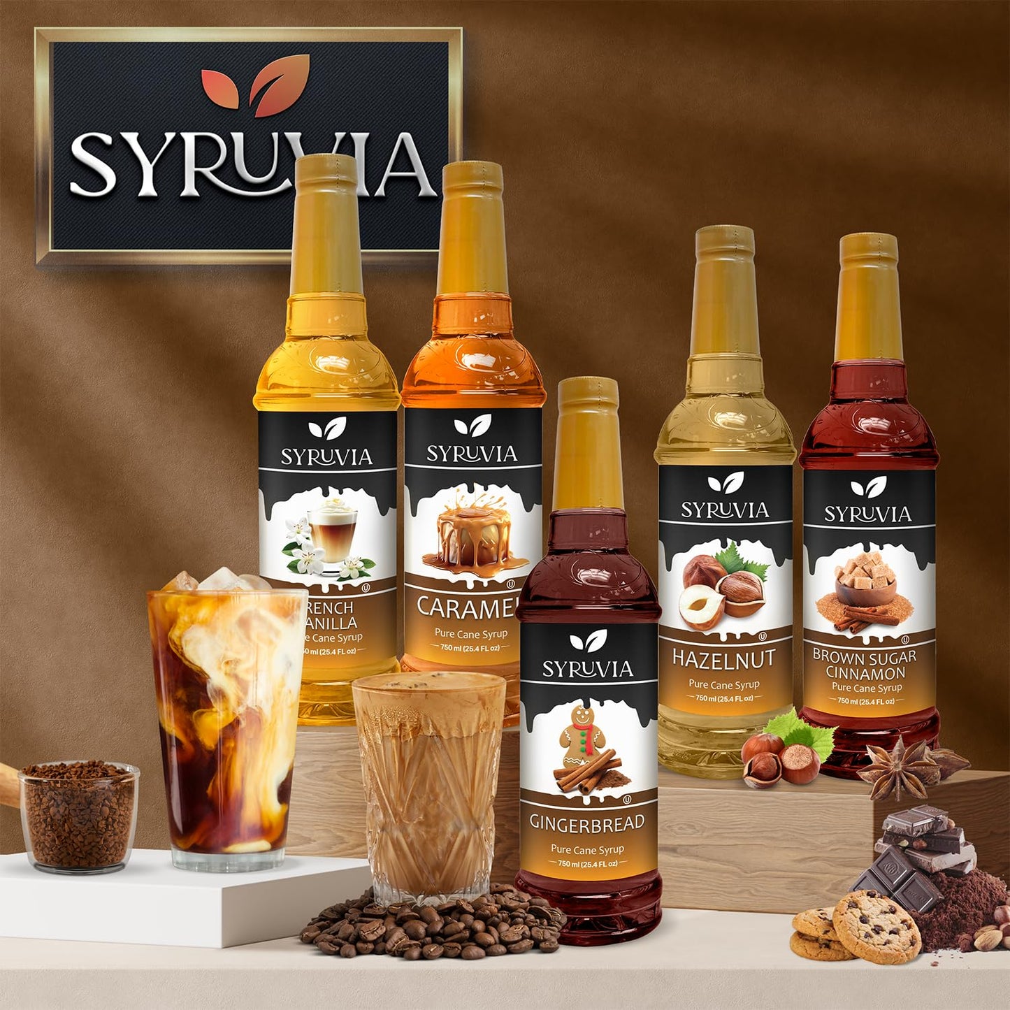 Syruvia Butter Pecan Syrup For Coffee 25.4 Oz. - Kosher & Gluten Free, No Coloring, Perfect for Drinks, Soda, Shakes, Desserts, and More.