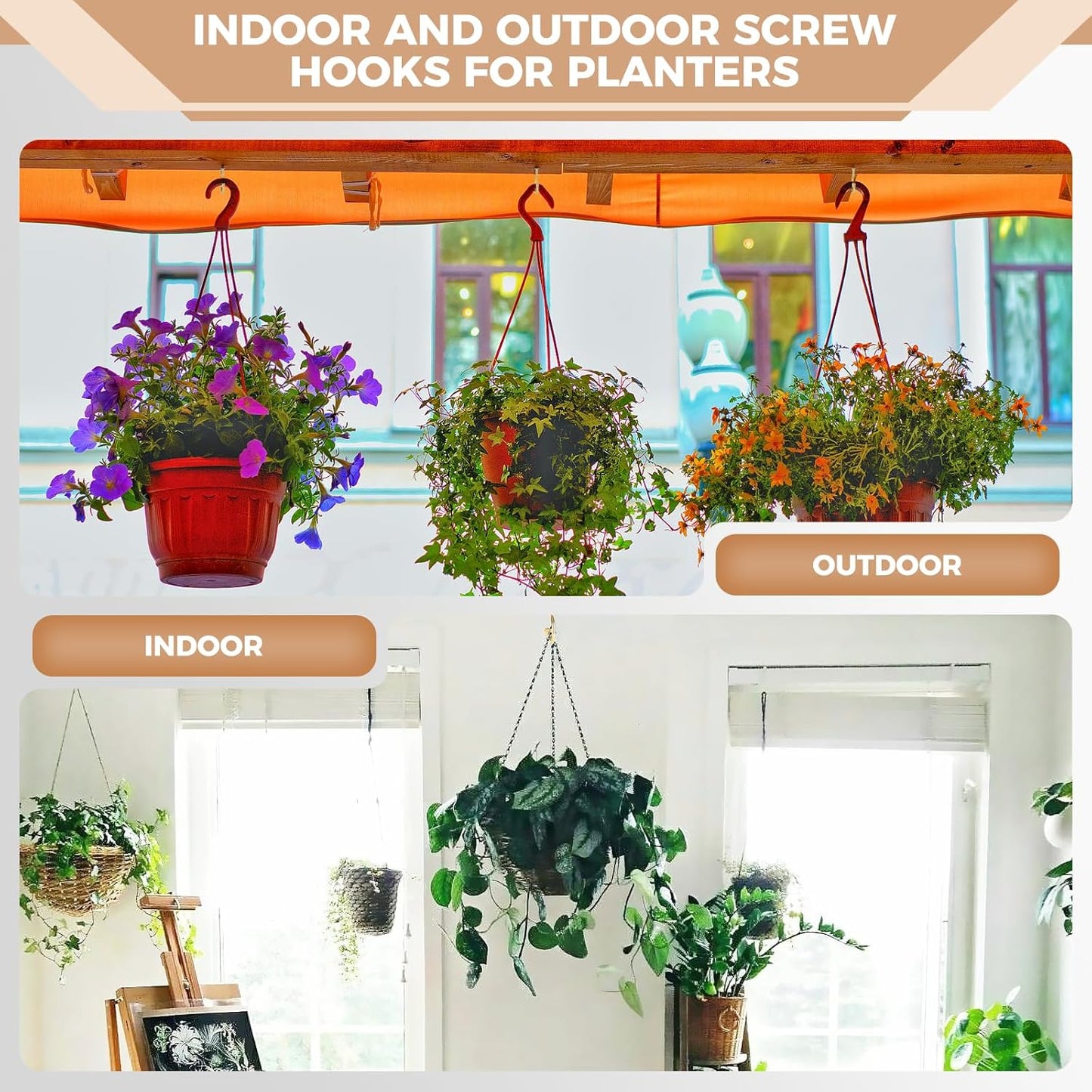 RELBRO Screw Hooks, 6 Sizes Metal Screw in Cup Hooks, 1/2 Inch, 5/8 Inch, 3/4 Inch, 7/8 Inch, 1 Inch, 1-1/4 Inch, Gold, 110 Pcs