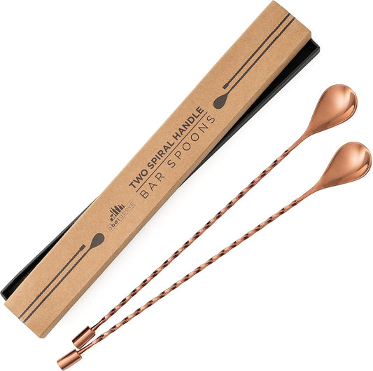 A Bar Above Bar Spoon Set, Spiral Handle, Stainless Steel Mixing Spoons for Cocktail Mixer Set, to Stir and Layer, Basic Professional or Home Bars Accessories (Antique Copper, Spiral)