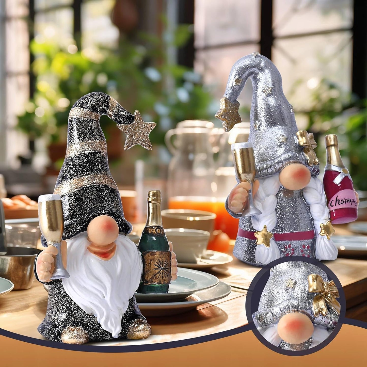 Champagne Gnomes Christmas Decorations for Home Party Gnomes Figurines Wine Bar Decor Gnomes Gifts for Women Champagne Birthday Wedding Party Decorations