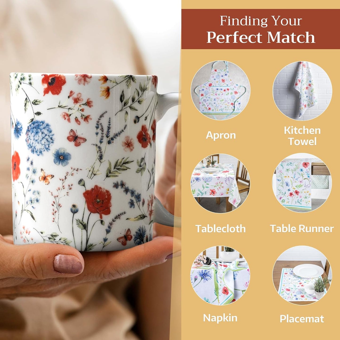 Maison d' Hermine Coffee Mug with Handles Fine Bone China Mugs Pack of Two Tea Cups for Hot Beverages Cappuccino Latte Home Restaurant Office Perfect for Gift (Just Floral, 15 Ounce)