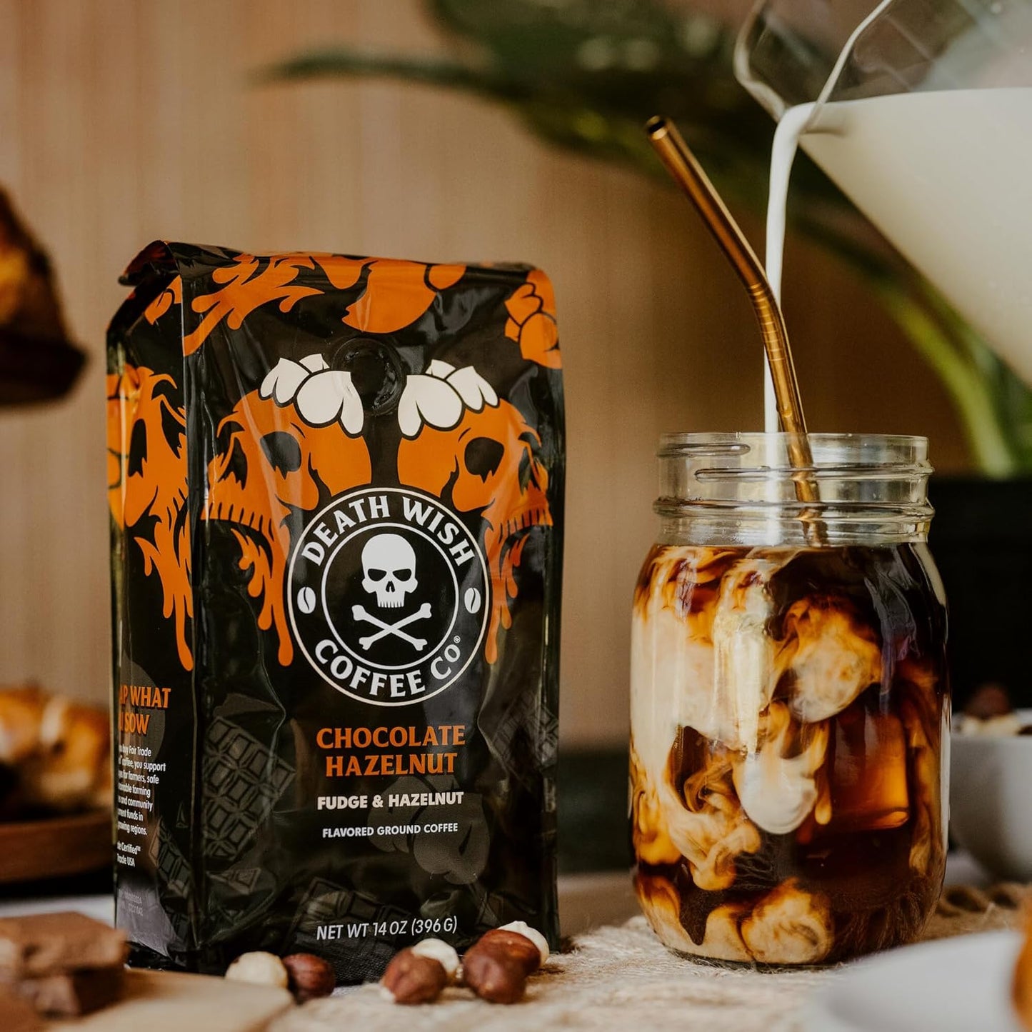 DEATH WISH COFFEE - Chocolate Hazelnut Ground Coffee, Fair Trade (14 oz)