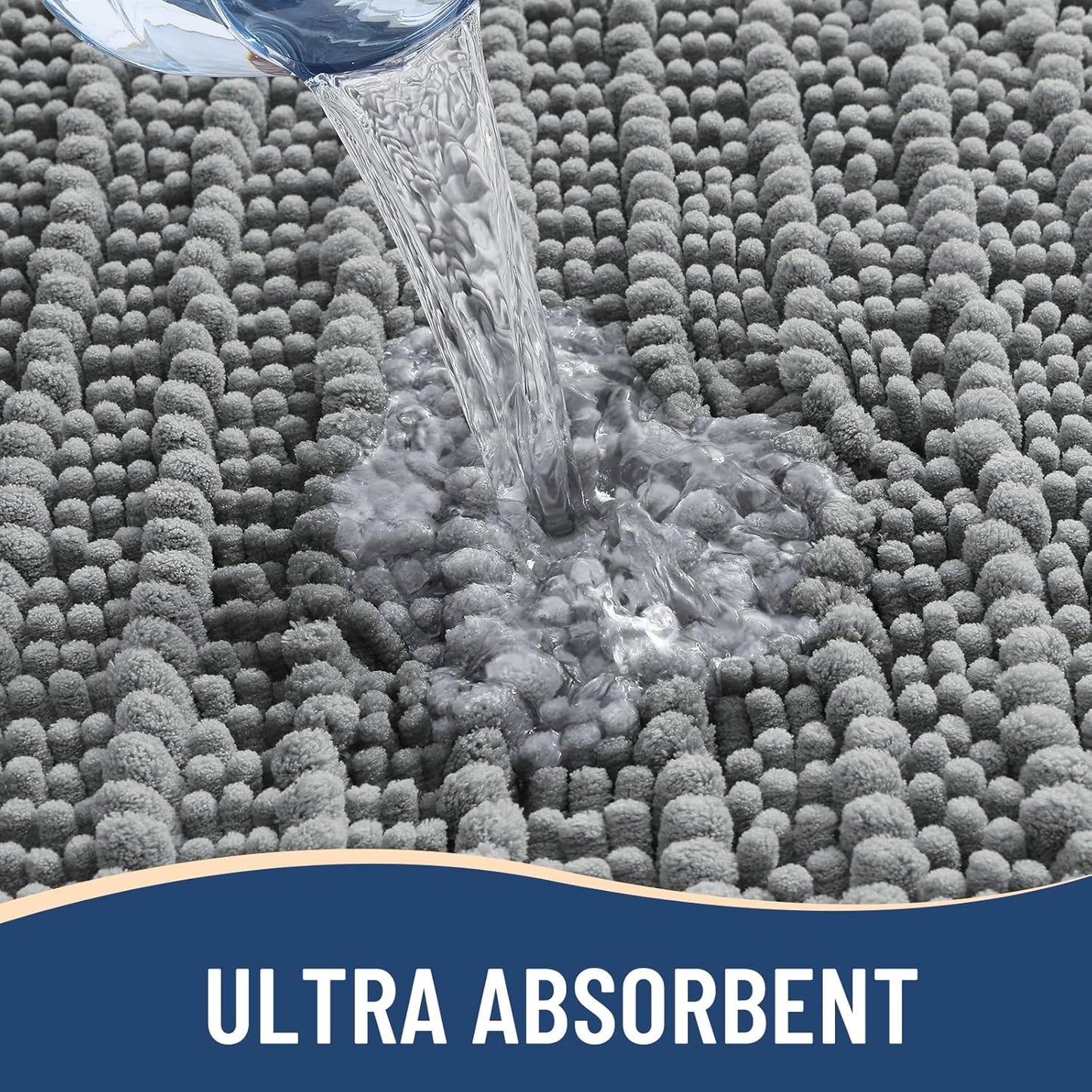 Arotive Luxury Chenille Bathroom Rug Mat, Extra Soft Thick Absorbent Shaggy Bath Rugs, Non-Slip Machine Wash Dry, Plush Bath Mats for Bathroom, Shower and Tub, 34x21, Grey