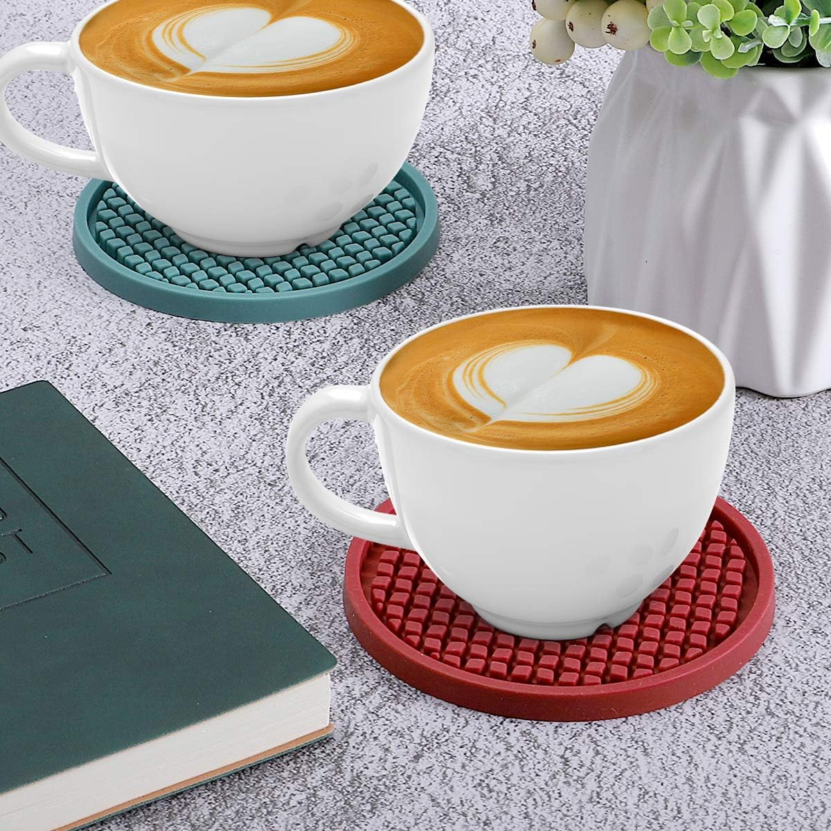 ME.FAN Silicone Coasters [6 Pack] Thickened Drink Coasters with Holder - Cup Mat - Non-Slip, Non-stick, Stay Put, Deep Tray - Prevents Furniture and Tabletop Damages(Navy Blue)