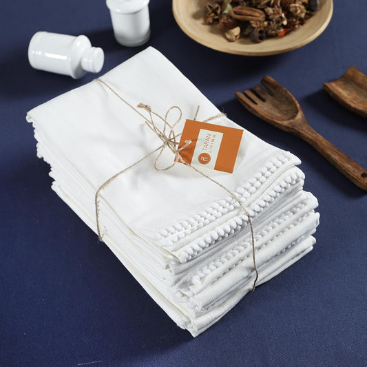 TARAN LIVING Kitchen Towels 100% Cotton Solid Kitchen Dish Cloths Decor Hand Towel Reusuable Dish Towel for Cleaning & Drying Tea Towels Set with Hanging Loop - 18"x 28" - White, Pack of 12