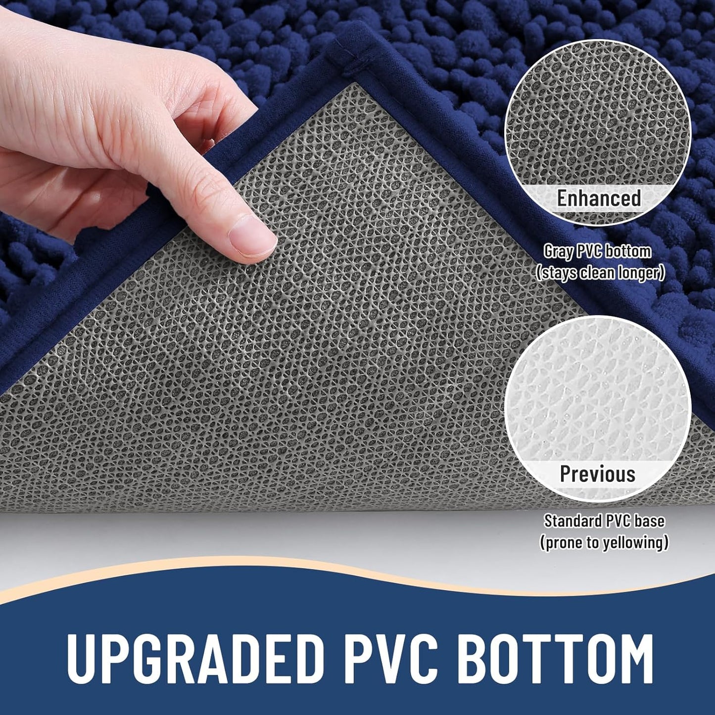 Arotive Luxury Chenille Bathroom Rug Mat, Extra Soft Thick Absorbent Shaggy Bath Rugs, Non-Slip Machine Wash Dry, Plush Bath Mats for Bathroom, Shower and Tub, 24x16, Navy
