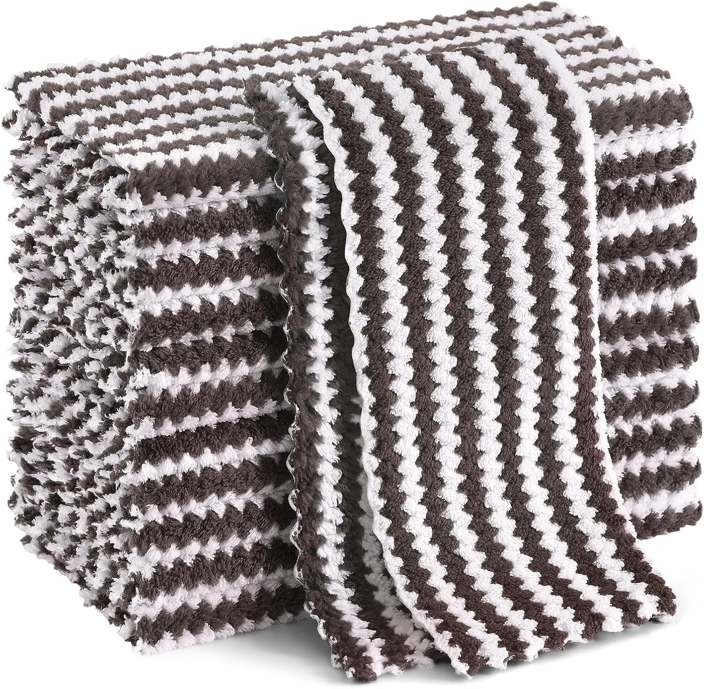 Homaxy 12 Pack Kitchen Dish Cloths, Ultra Soft and Absorbent Dish Towels, Reusable Fast Drying Microfiber Cleaning Cloth, Coral Velvet Wave Design No-lint, 10 x 10 inches, Brown
