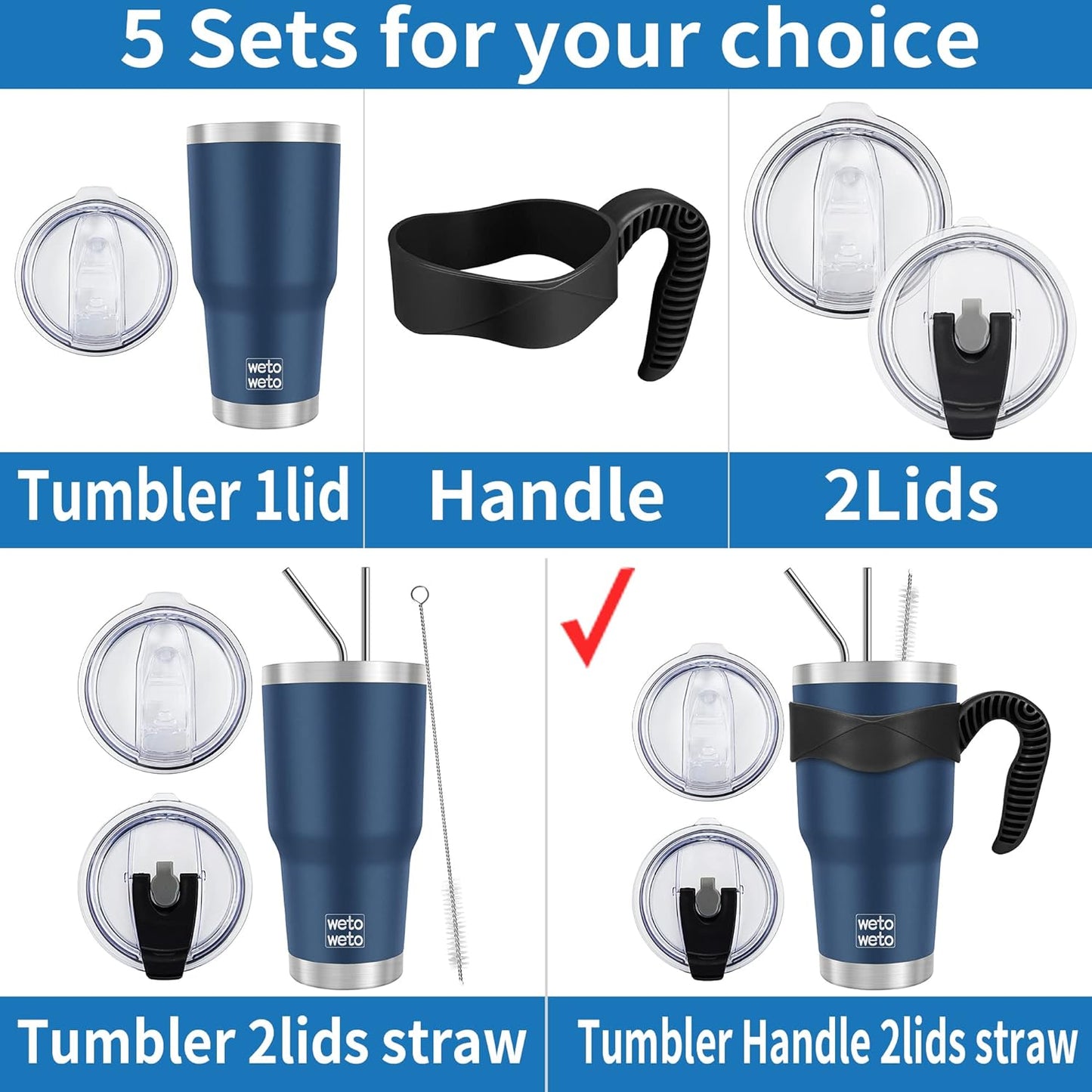 WETOWETO 30 oz Tumbler Stainless Steel Vacuum Insulated Coffee Cup with Handle, Double Wall Vacuum Coffee Thermal Cups for Hot and Cold drinks, Suitable for Travel (Navy Blue, 1 Pack)