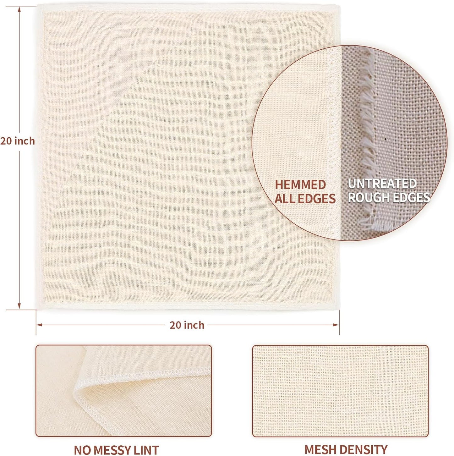 6Pcs Reusable Cheesecloth for Straining 20x20 Inch,100 Grade Cheese Cloths Hemmed 4 Edges, 100% Unbleached Cotton Cheese Cloth,Ultra-Dense Cloth Strainer for Yogurt/Nut Milk/Baking Making 56x42 Weave