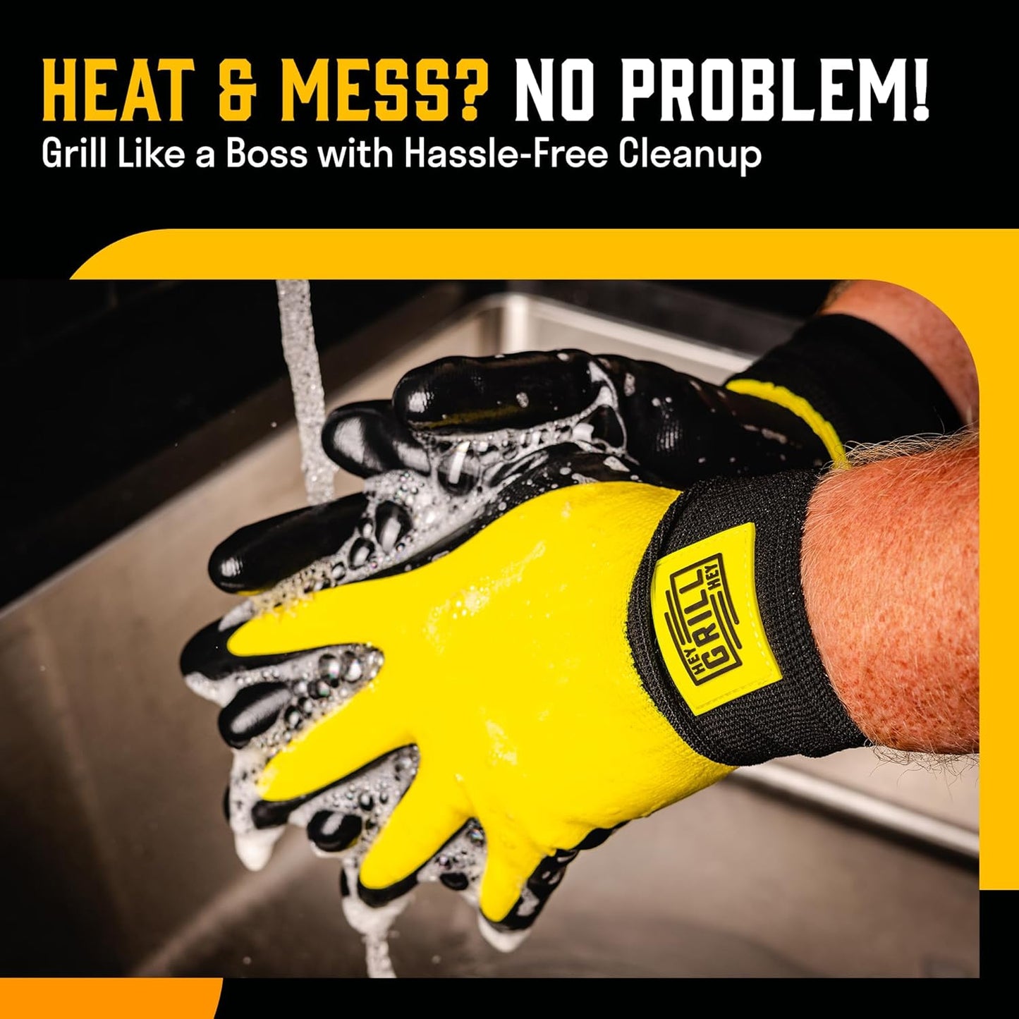 Hey Grill Hey Pitmaster Gloves | BBQ Gloves | Heat Protection up to 500°F or 260°C | High Temp Resistance | Fireproof Glove for Grilling Smoking Barbecue | Washable Mitts | Waterproof | Size - Medium