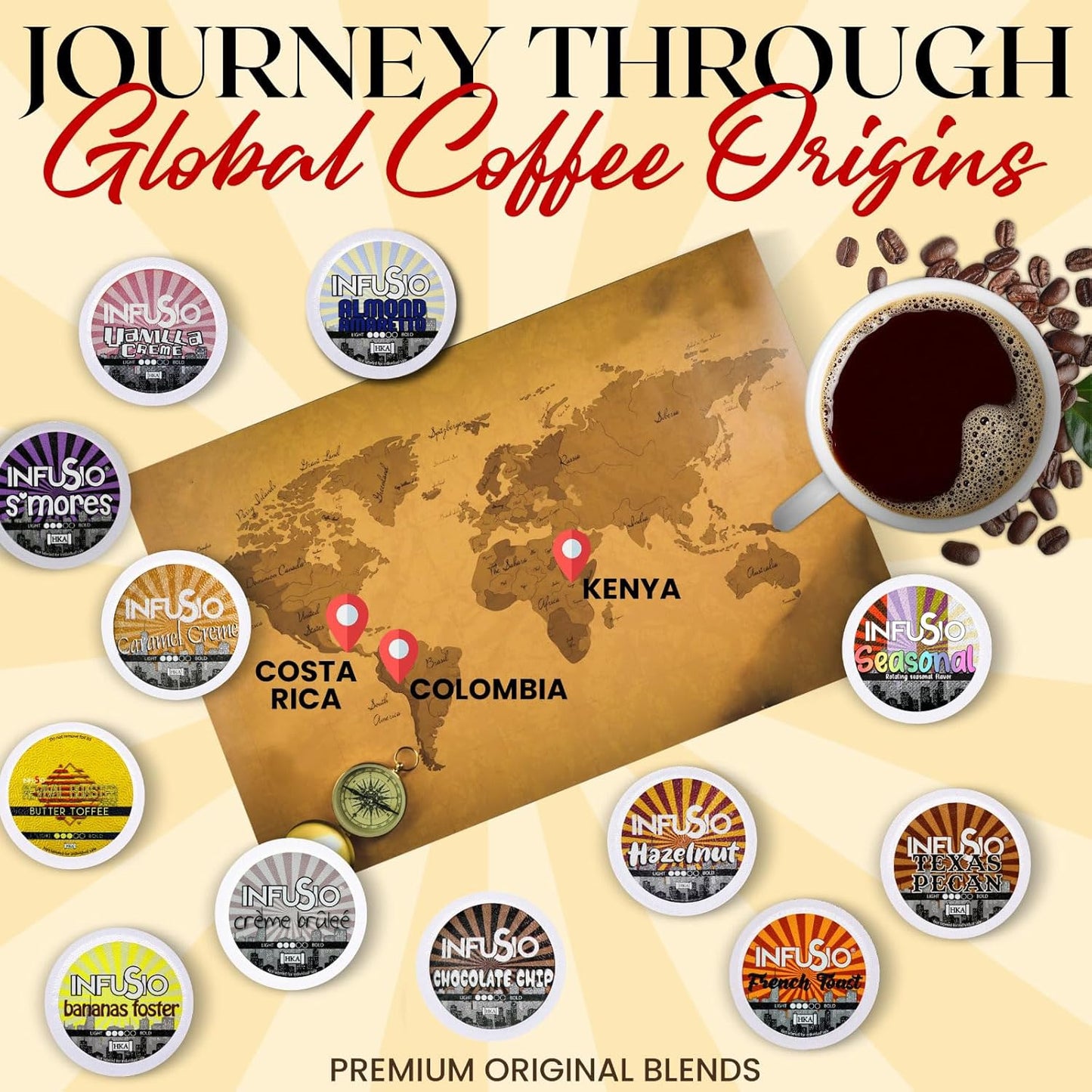 InfuSio Hazelnut Coffee Pods, Single Serve Coffee Pods for Keurig K Cups Brewers - Premium Roasted 96 Count