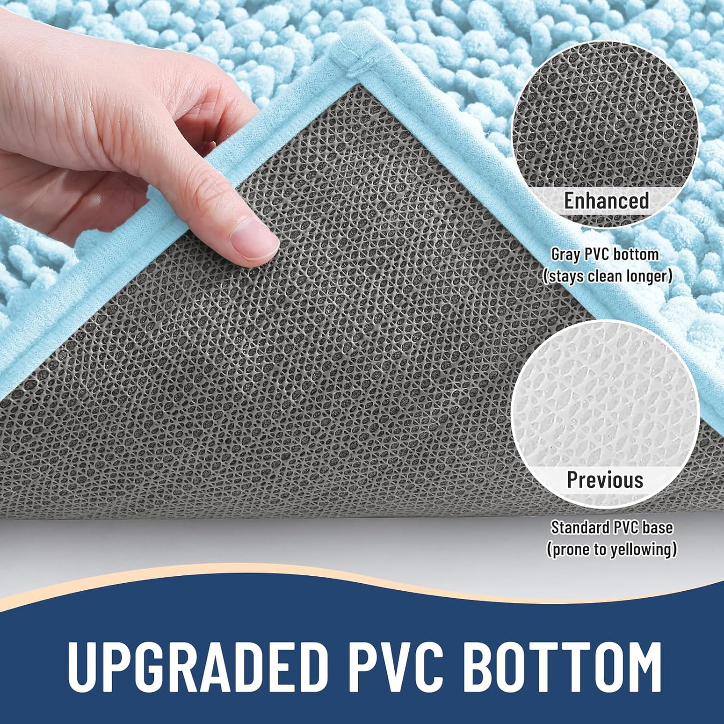 Arotive Luxury Chenille Bathroom Rug Mat, Extra Soft Thick Absorbent Shaggy Bath Rugs, Non-Slip Machine Wash Dry, Plush Bath Mats for Bathroom, Shower and Tub, 60x24, Blue